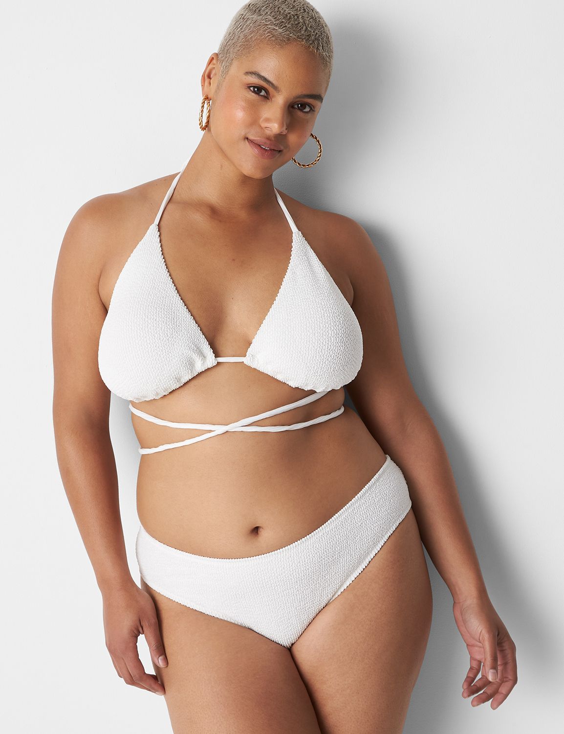 White Bikini Top - Underwire Bikini Top - Crinkle Knit Bikini Top