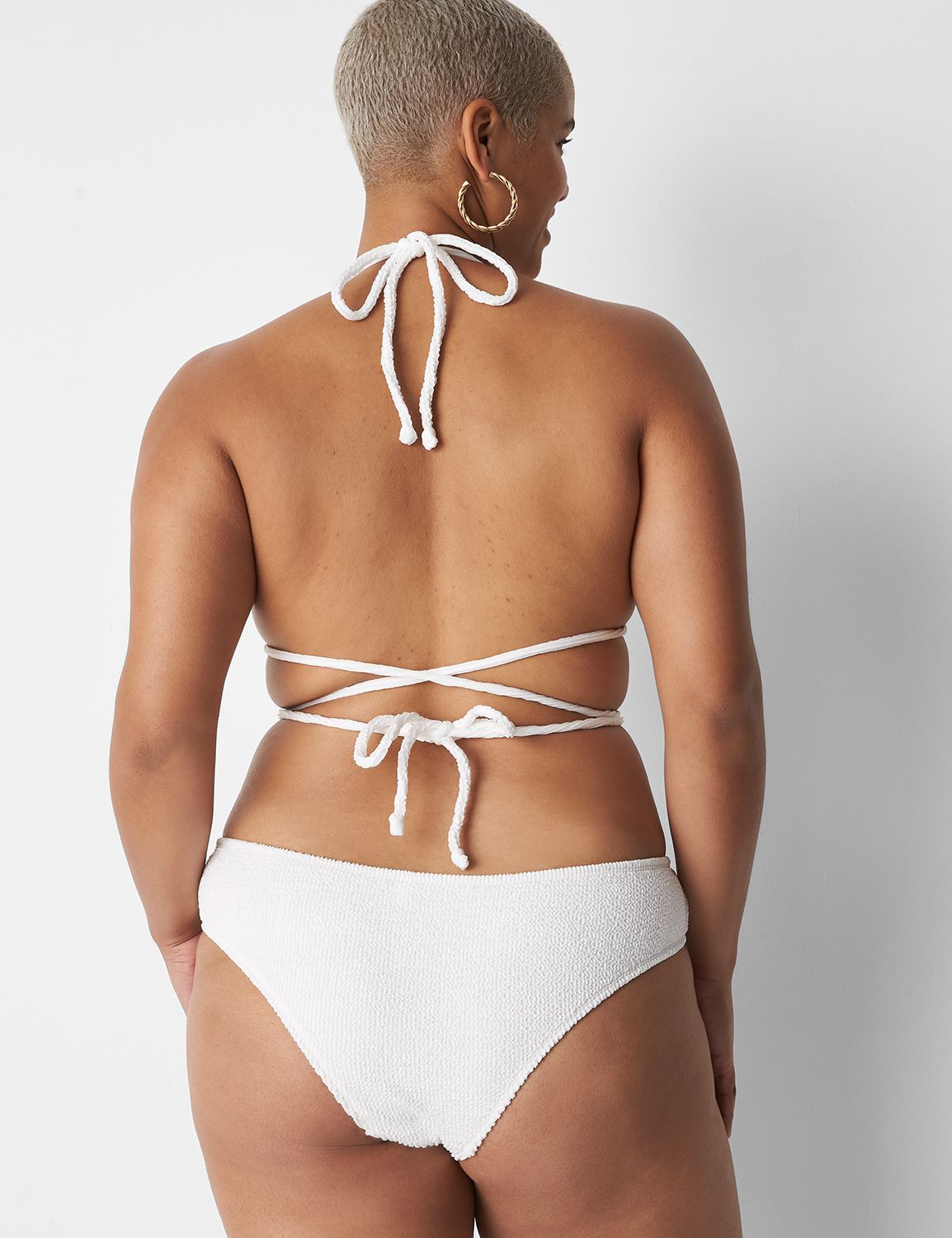 Lane Bryant Seersucker Strappy Underwire Swim Bikini 44G White