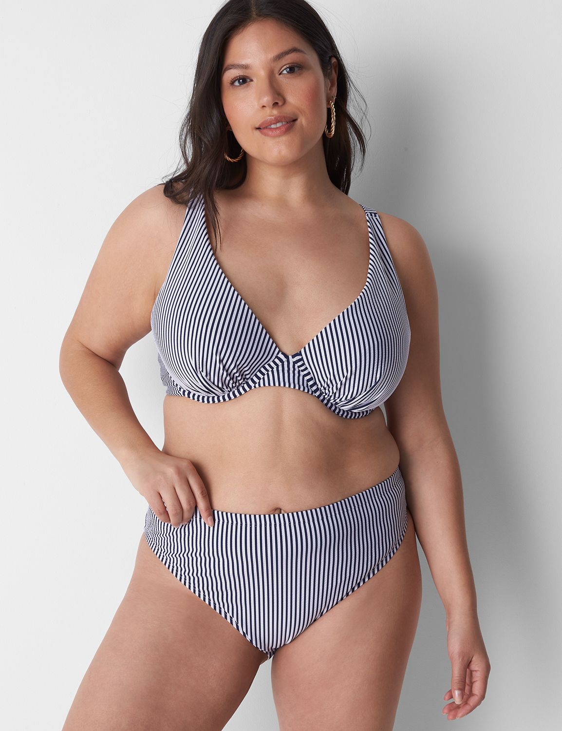 Mid-Rise Striped Seersucker Classic Bikini Swim Bottoms for Women