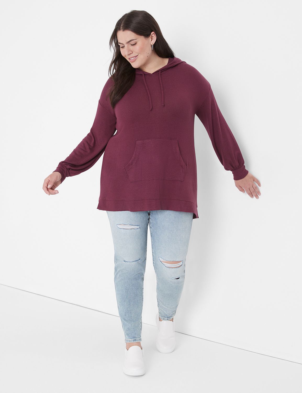 Relaxed Long Blouson Sleeve Hoodie