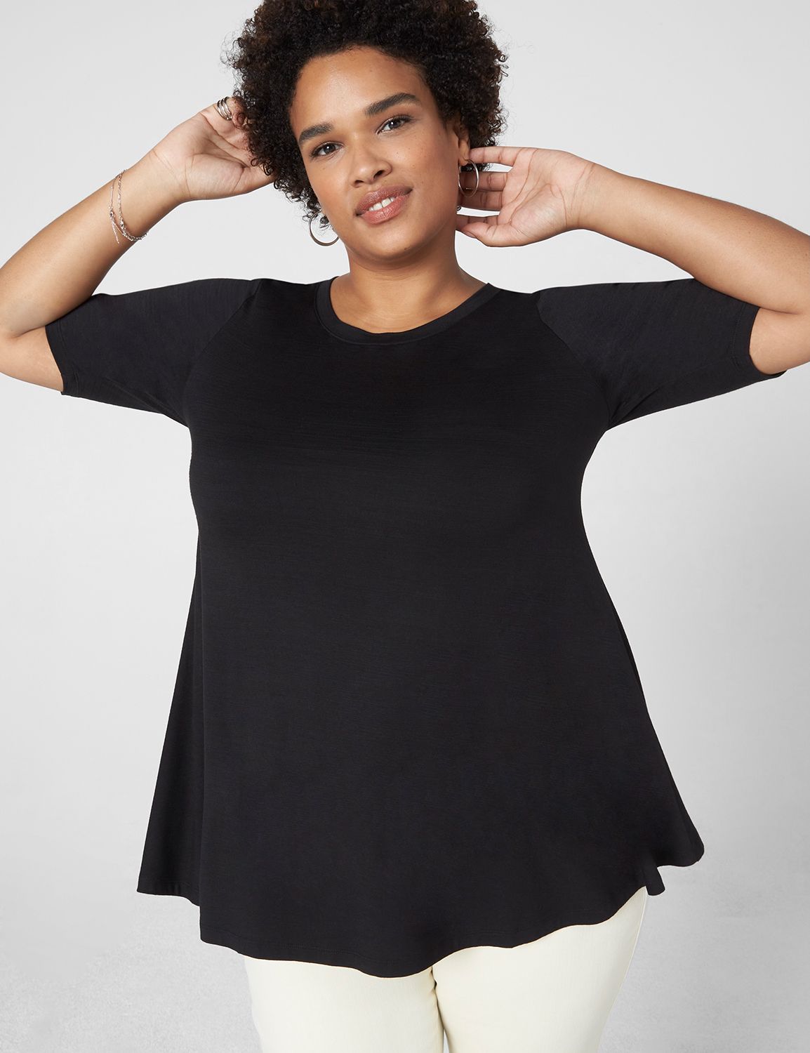 Perfect Sleeve Crew Neck Swing Tee | LaneBryant