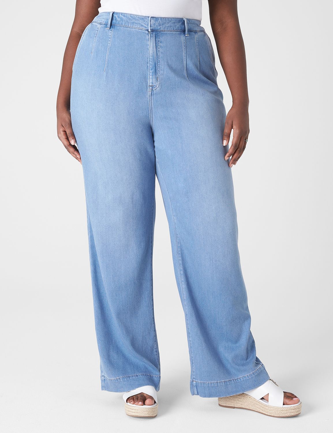 MID RISE WIDE FLUID DENIM TROUSER - | LaneBryant