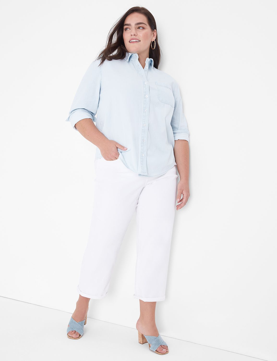 Long-Sleeve Button-Down Denim Shirt | LaneBryant