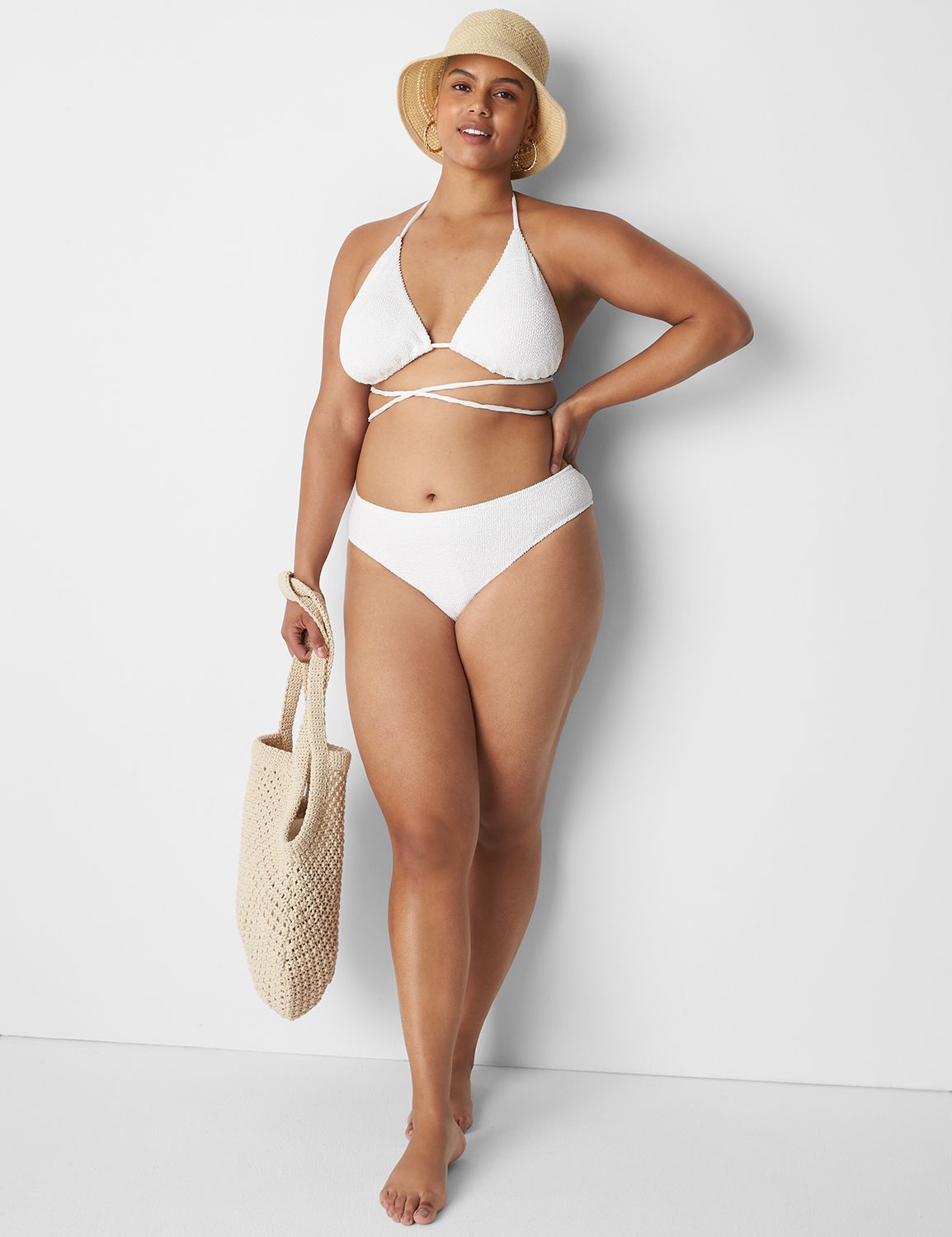 Lane Bryant No-Wire Crinkle Wrap String Bikini Top 32 Bright White, Lane  Bryant