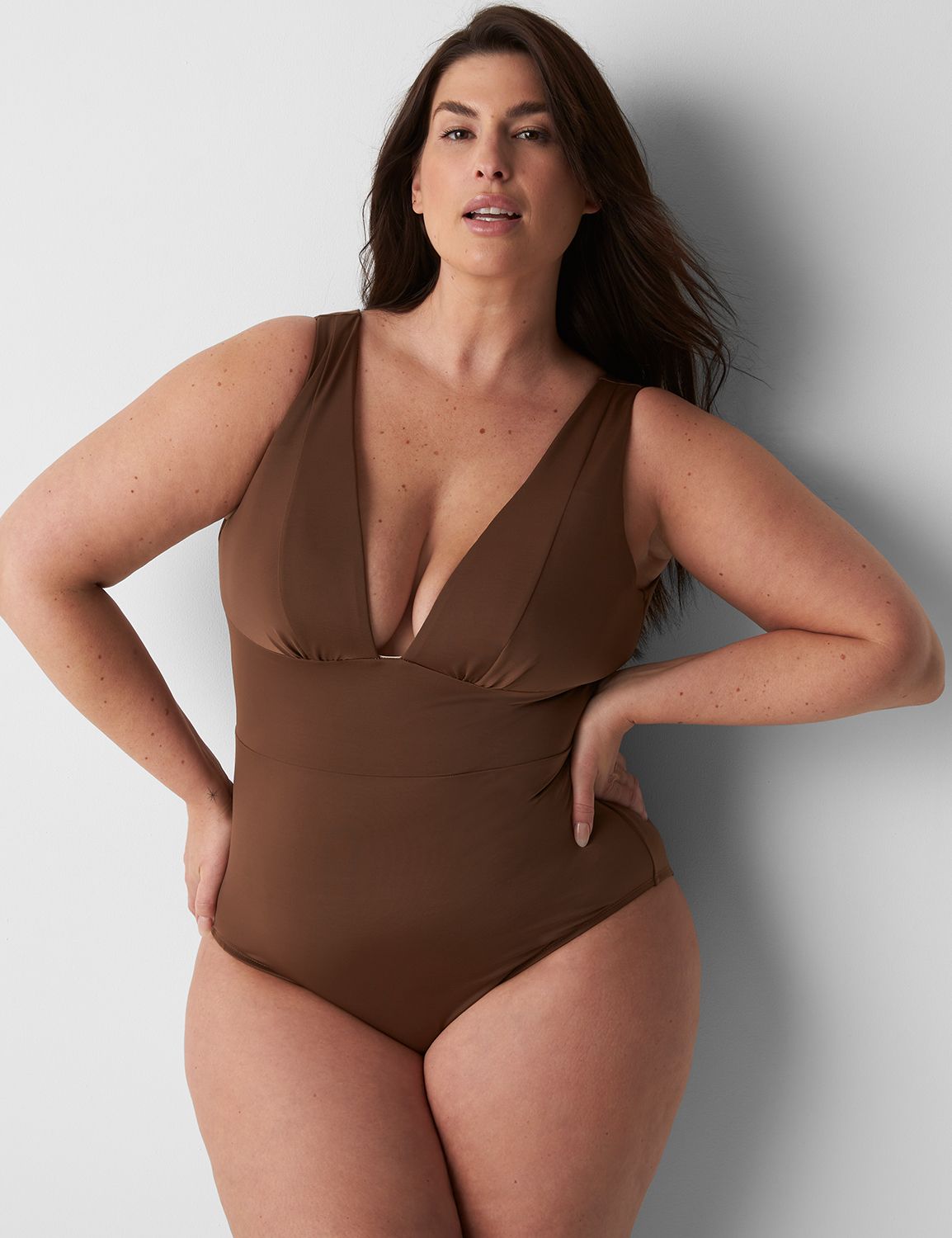 No-Wire Plunge-Neck High-Leg Swim One-Piece