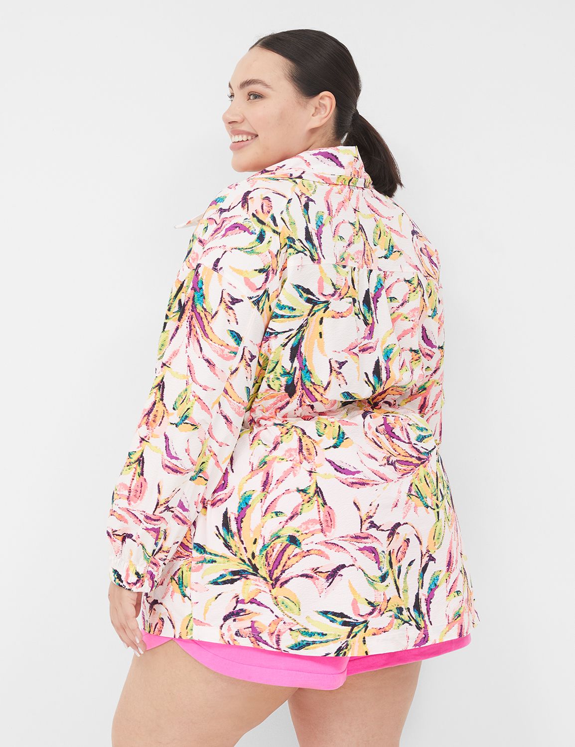Long Sleeve Zip Front Woven Cinch W | LaneBryant