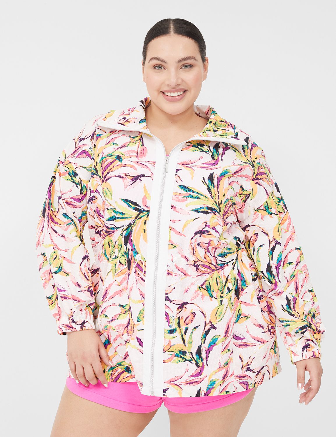 Long Sleeve Zip Front Woven Cinch W | LaneBryant