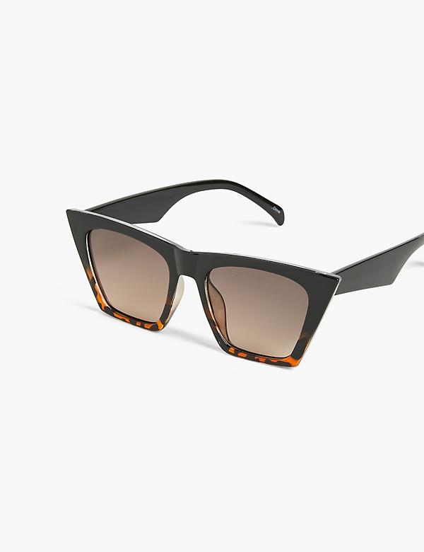 Black & Tortoiseshell Print Dramatic Cateye Sunglasses