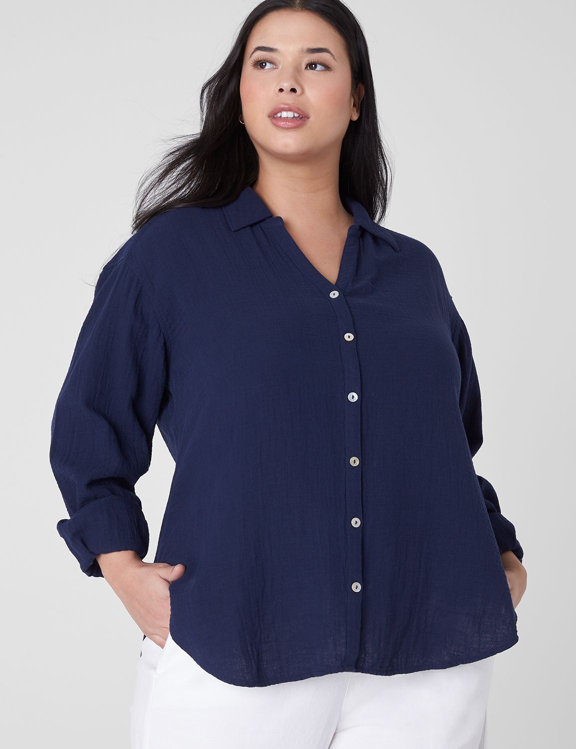 Classic Long Sleeve Button Down Bea | LaneBryant