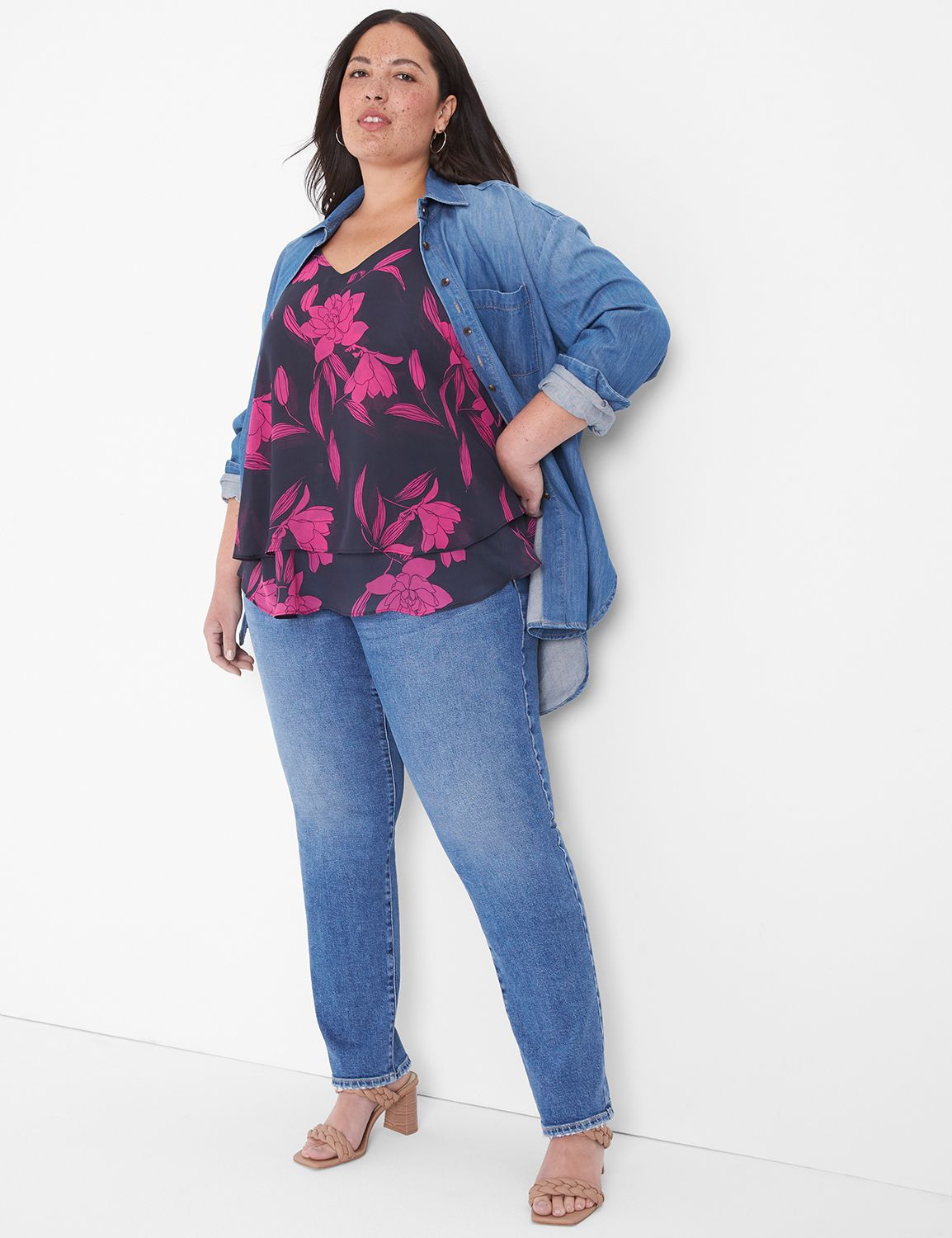 Sleeveless V Neck Swing Double Laye | LaneBryant