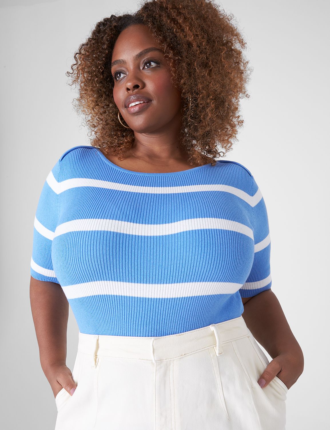 Striped boatneck sweater deals