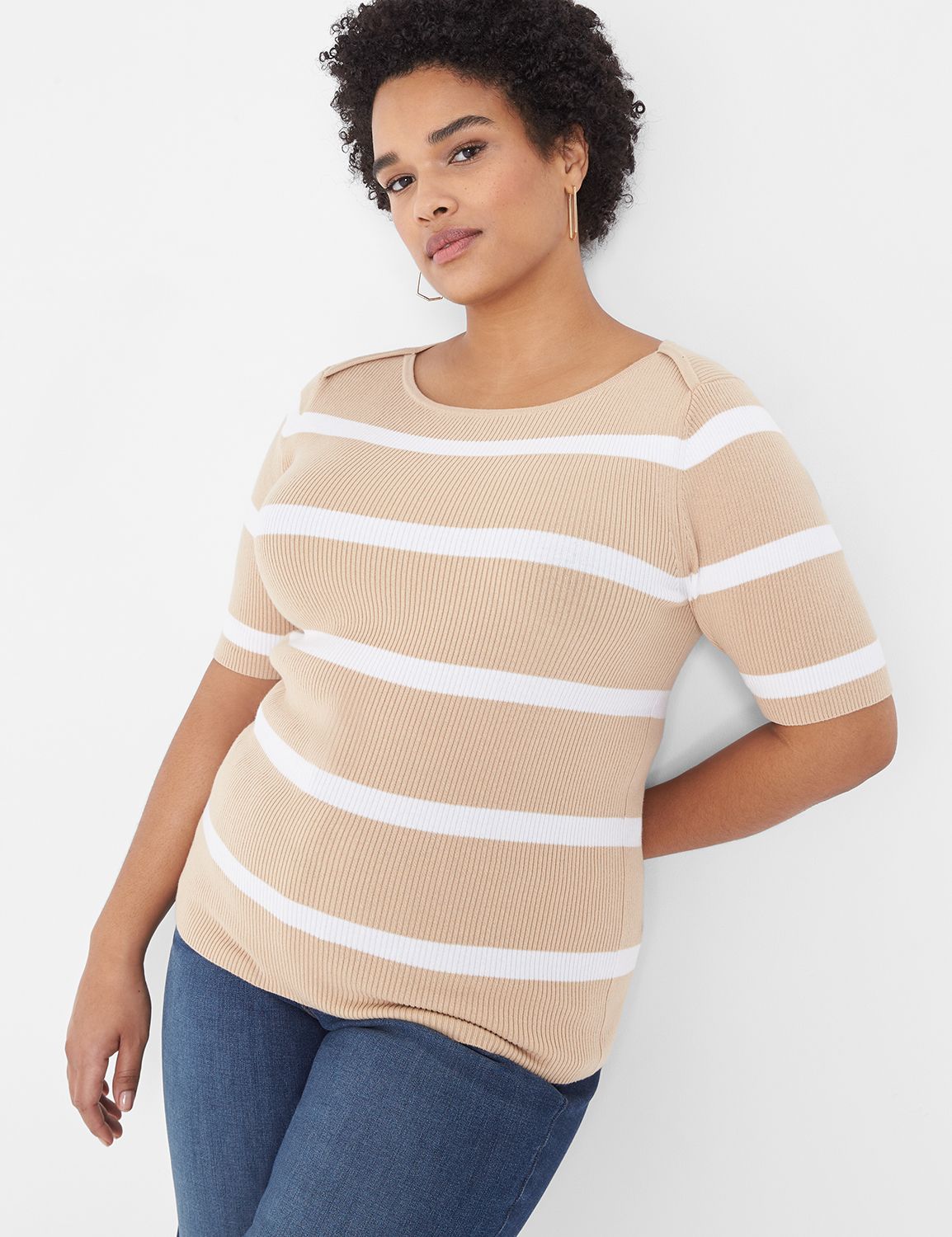 Fitted Elbow Sleeve Striped Boatnec Product Image 1