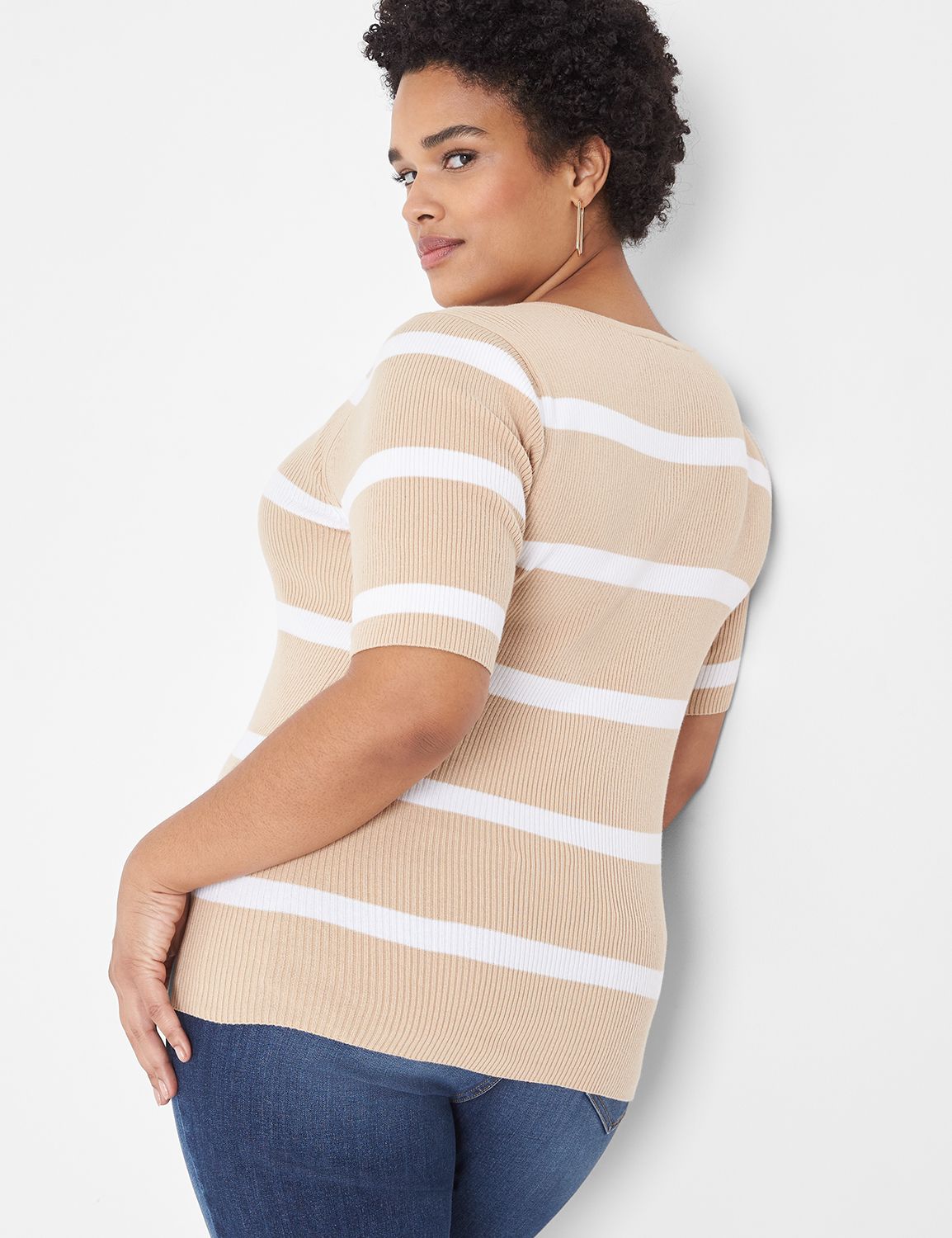 Fitted Elbow Sleeve Striped Boatnec Product Image 2