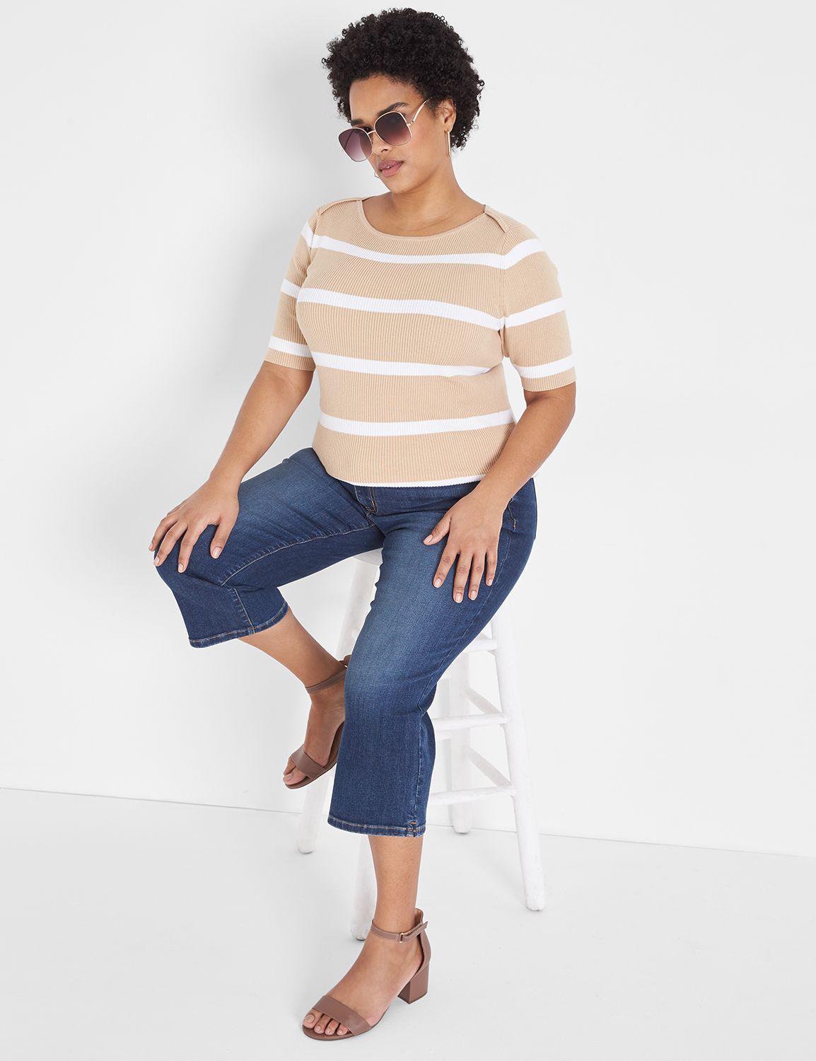 Fitted Elbow Sleeve Striped Boatnec Product Image 3