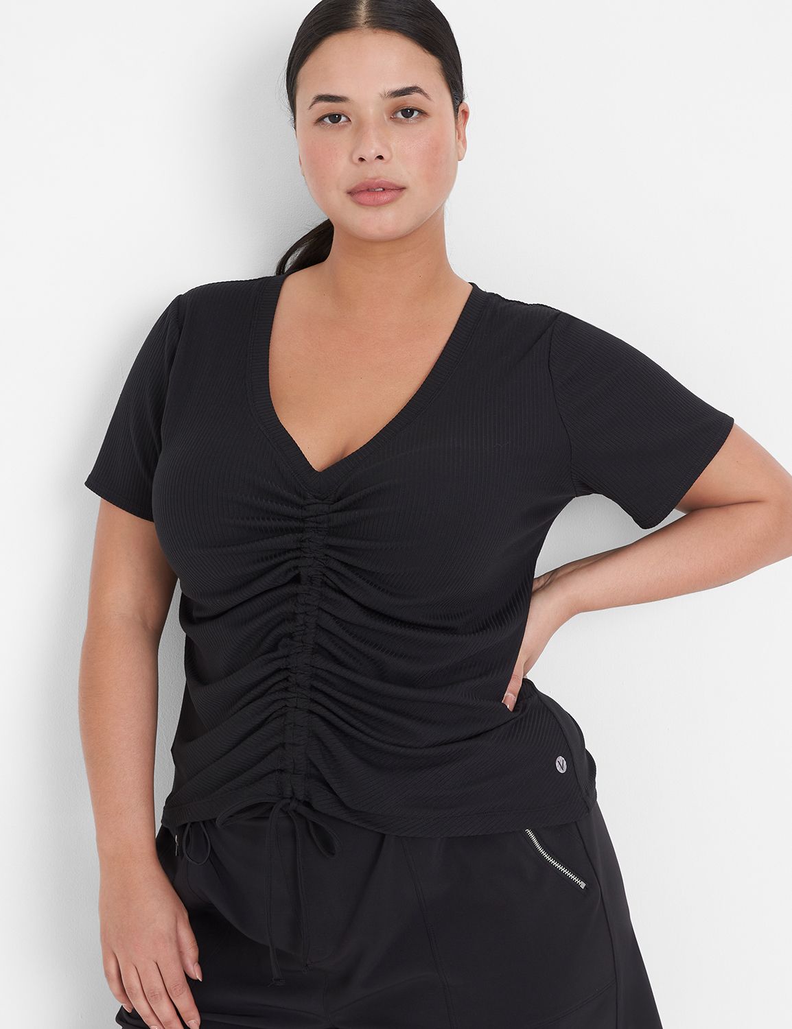 Short Sleeve VNeck Rouched Front To | LaneBryant