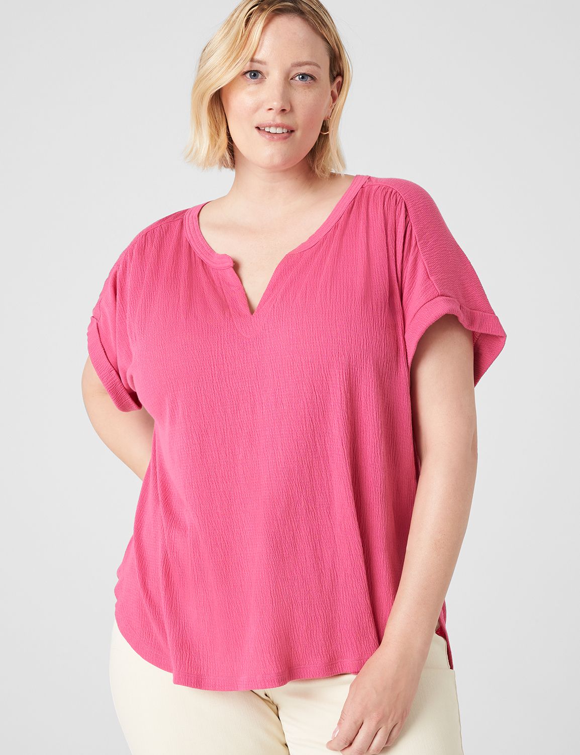 Classic Cap Sleeve Notch Neck Textu Product Image 1