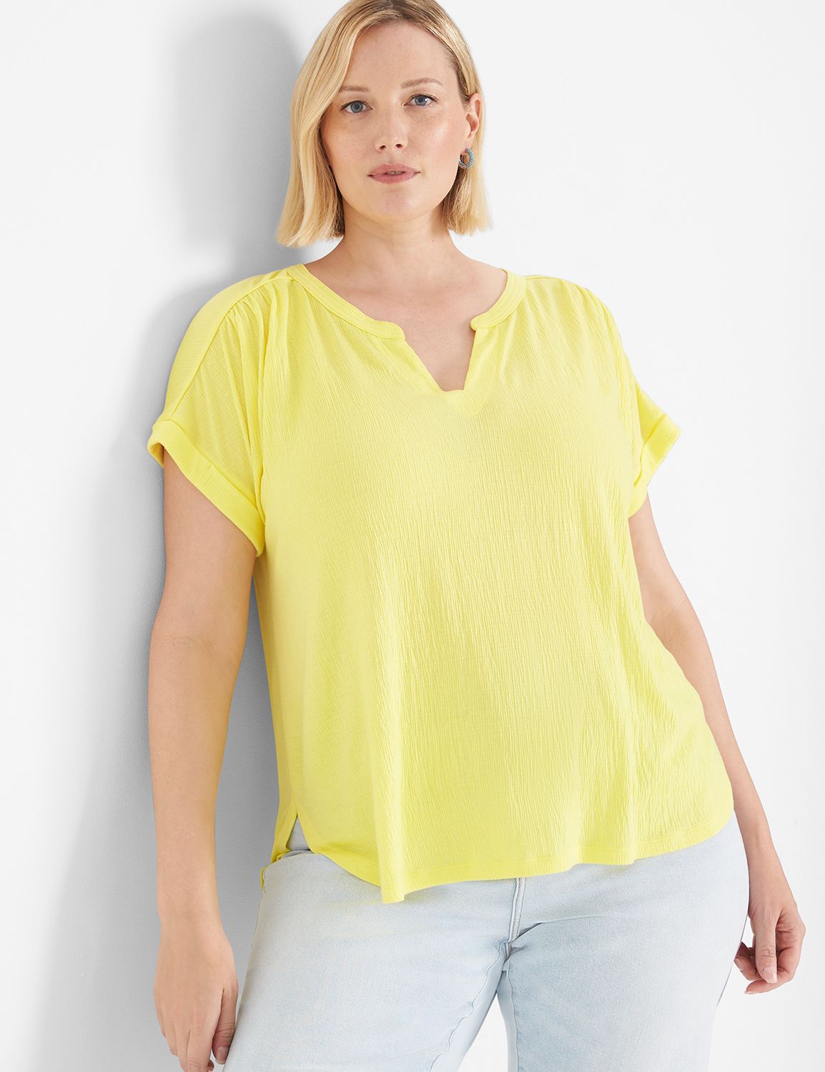 Classic Cap Sleeve Notch Neck Textu | LaneBryant