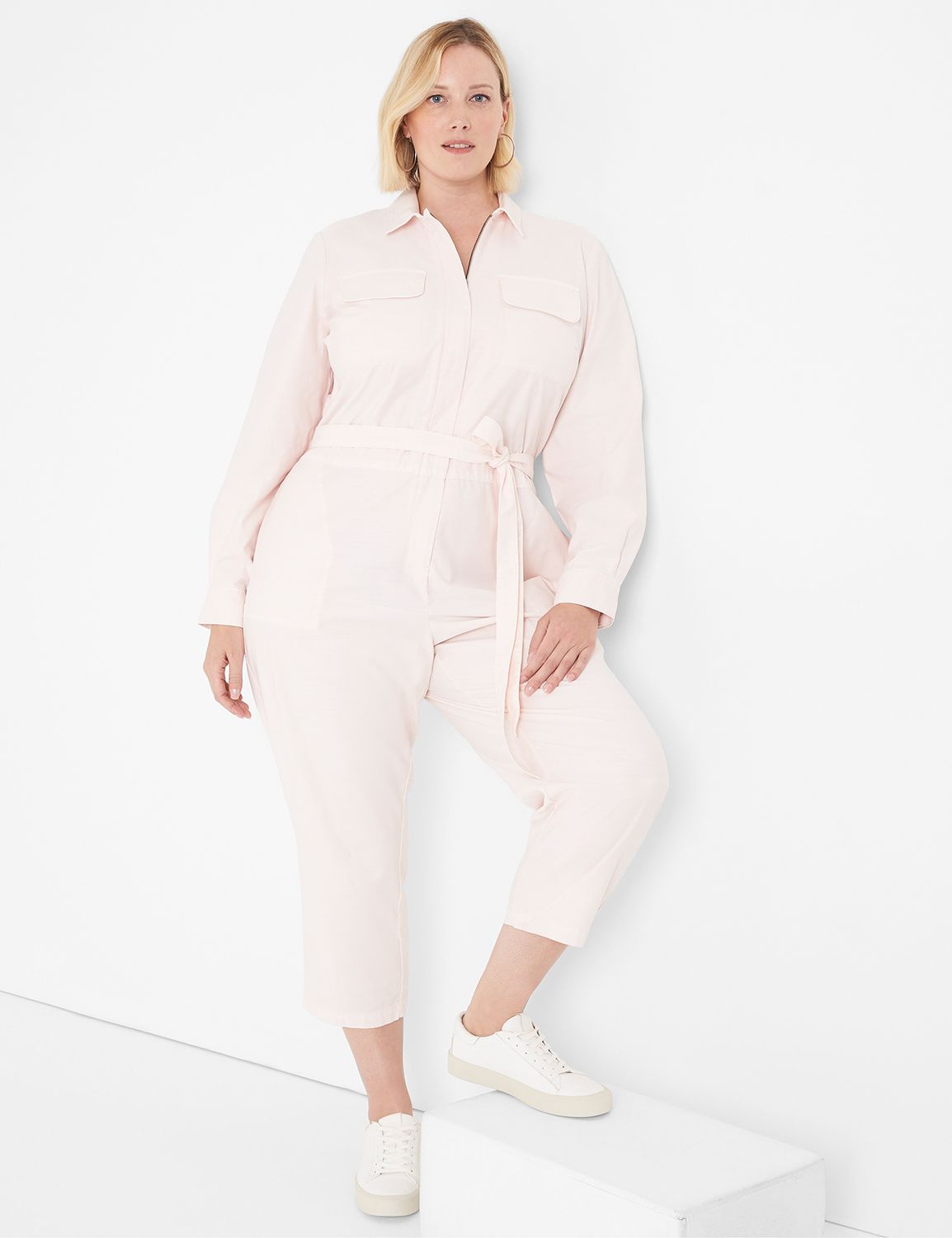 Long Sleeve Collar Zip Front Jumpsu Product Image 1