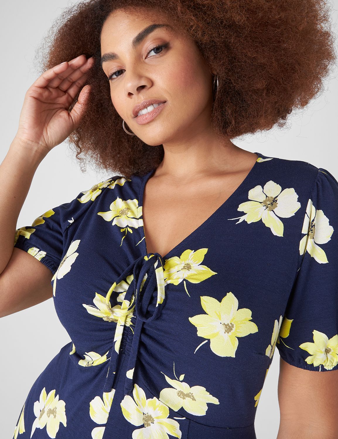 Puff-Sleeve Ruched-Front Fit & Flare Dress | LaneBryant