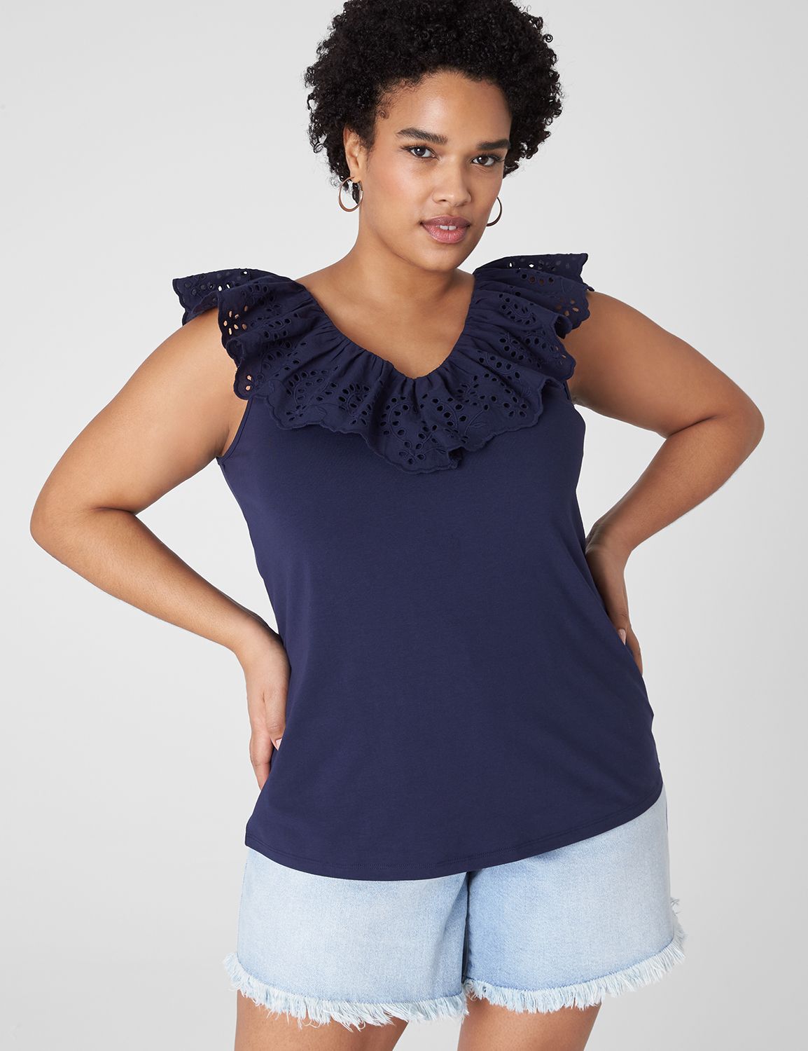 Women's Summer Eyelet Lace Dress with V-neck and Drawstring main image 1