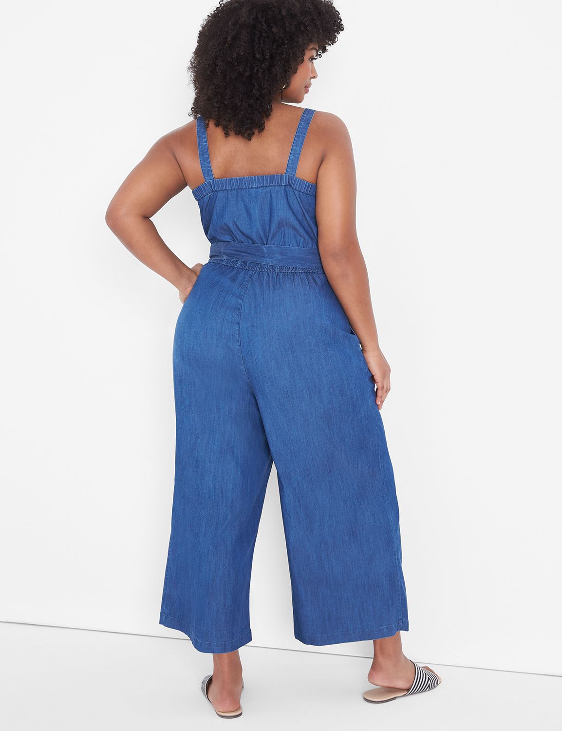 Sweetheart-Neck Chambray Crop Jumpsuit | LaneBryant