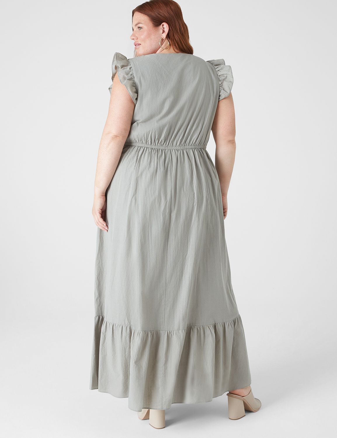 Cap Flutter Sleeve V Neck Button Fr Product Image 2