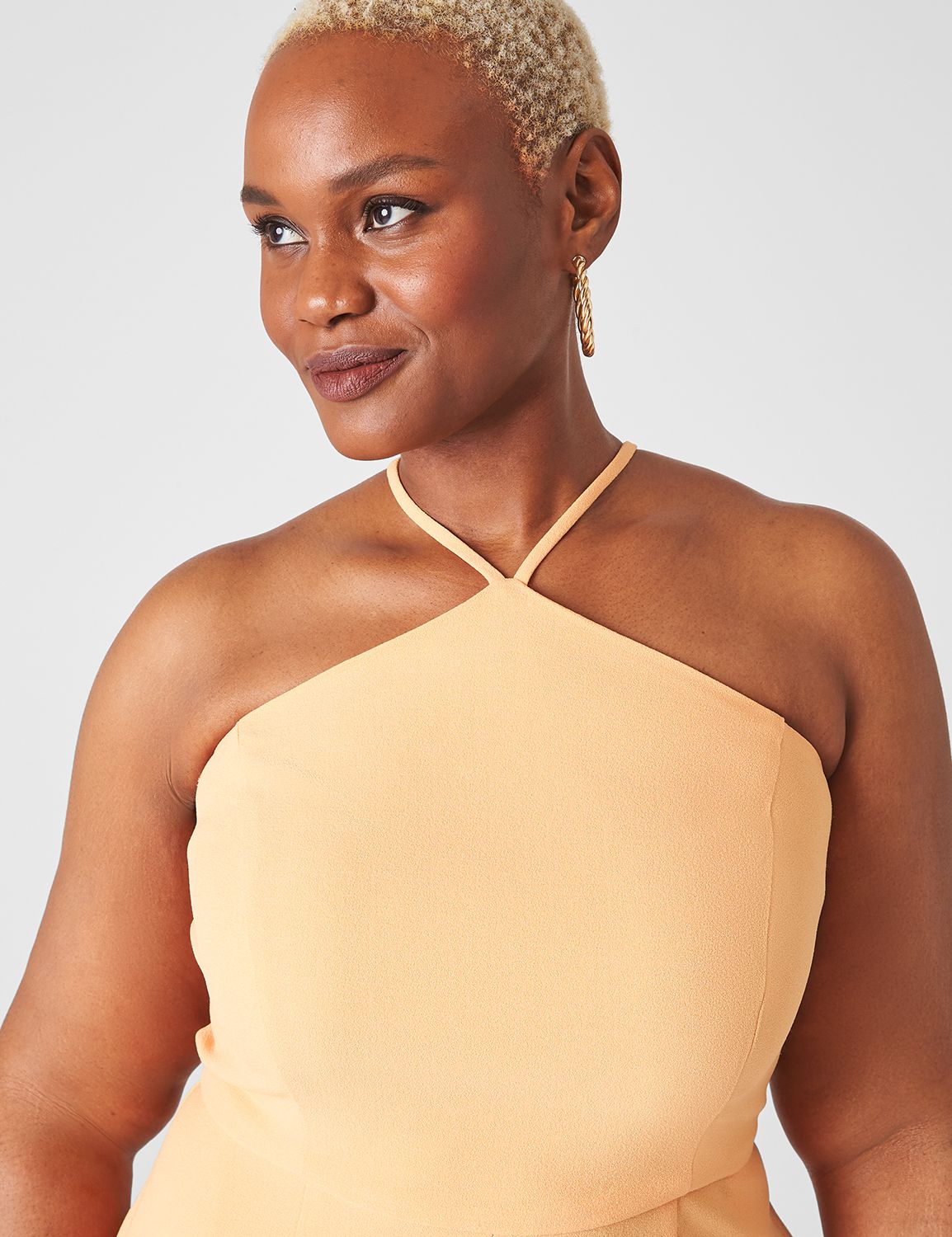 Halter Neckline Sleeveless Chiffon Pleated Jumpsuit Flamingo