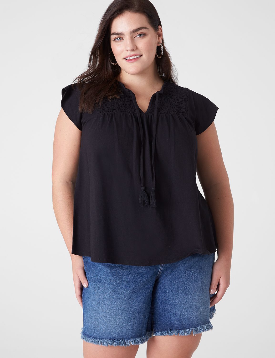 Swing Cap Sleeve Ruffle Notch Neck Product Image 1