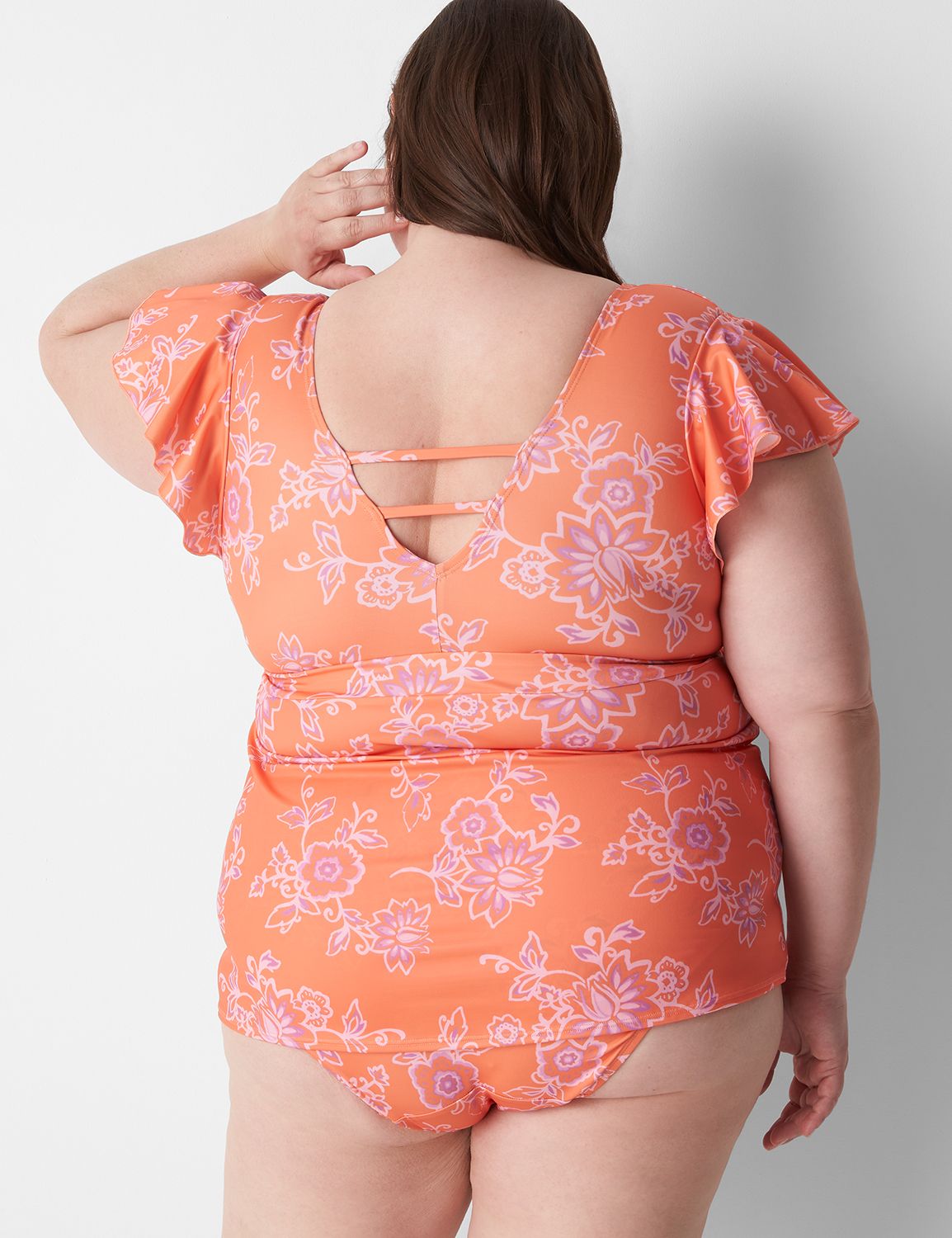 No-Wire Flutter-Sleeve Swim Tankini Top | LaneBryant