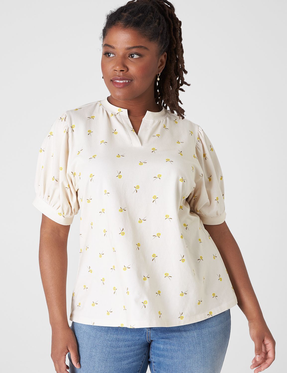 Classic Short Puff Sleeve Notch Nec | LaneBryant