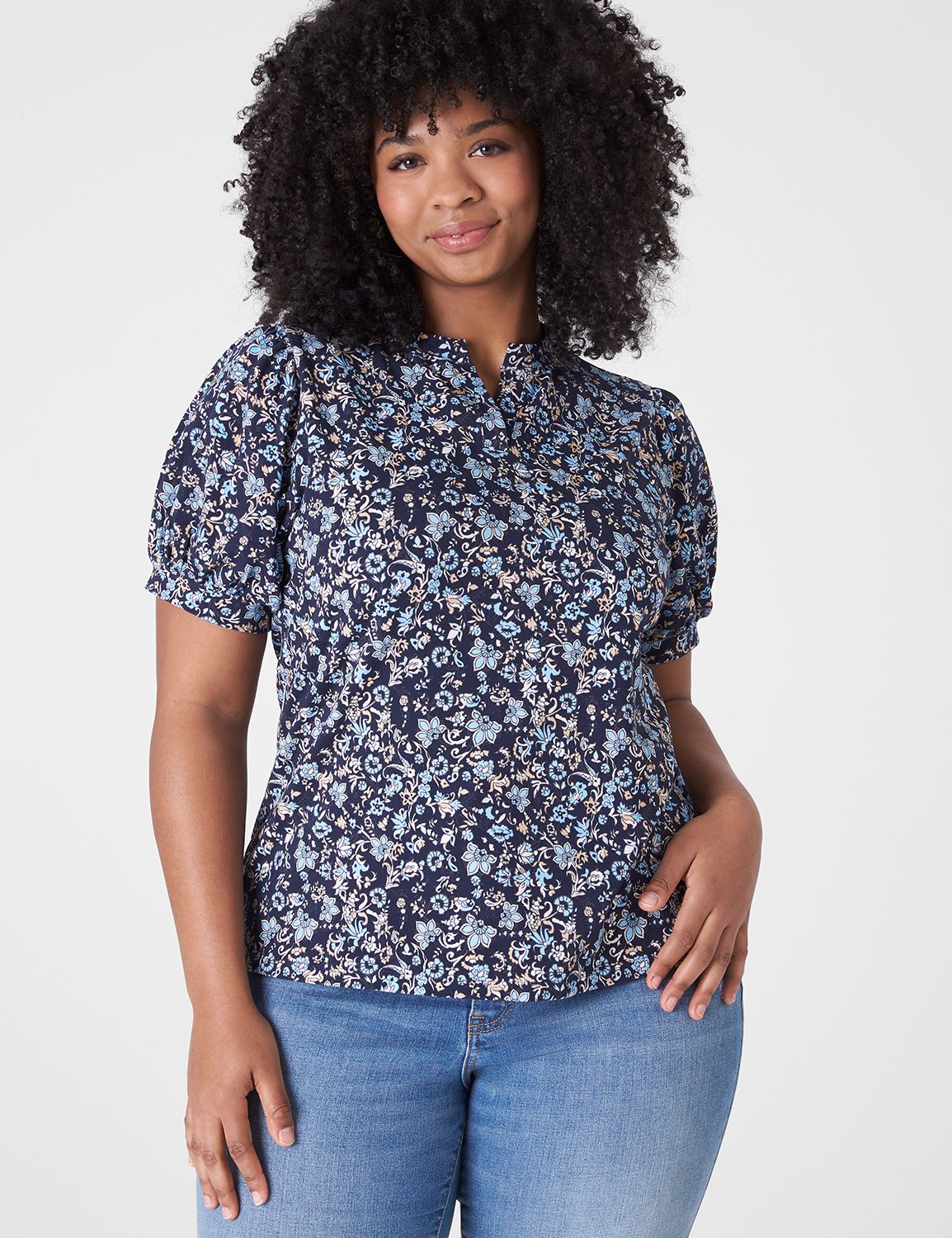 Classic Short Puff Sleeve Notch Nec | LaneBryant