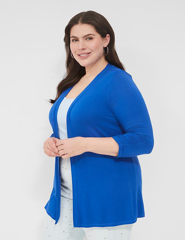 Ruched 3/4-Sleeve Open-Front Overpiece