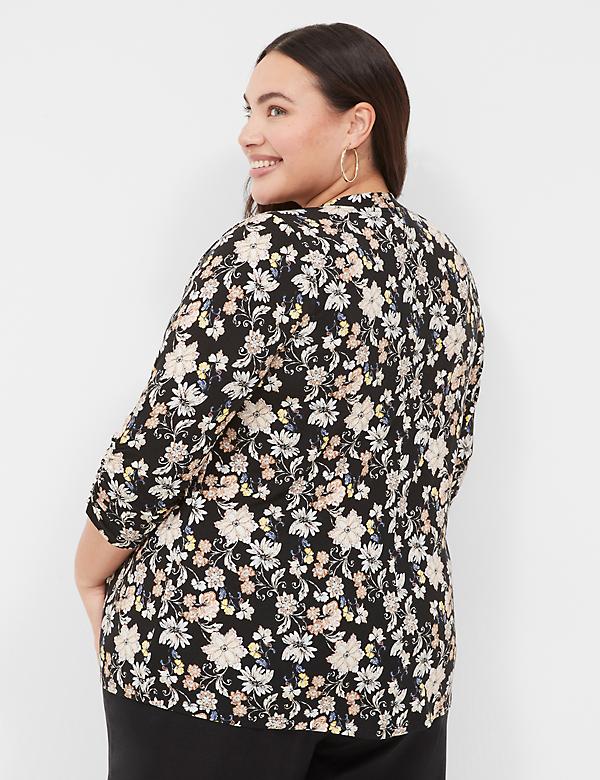 Ruched 3/4-Sleeve Open-Front Overpiece