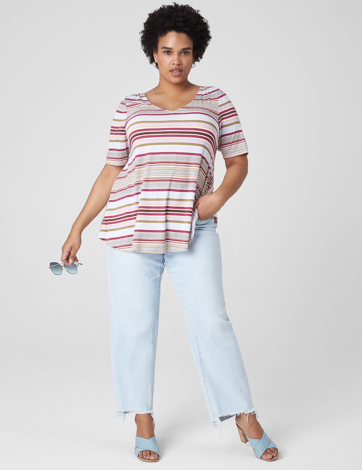 Solid V Neck Knot Shoulder Sleeveless Ruched Belt