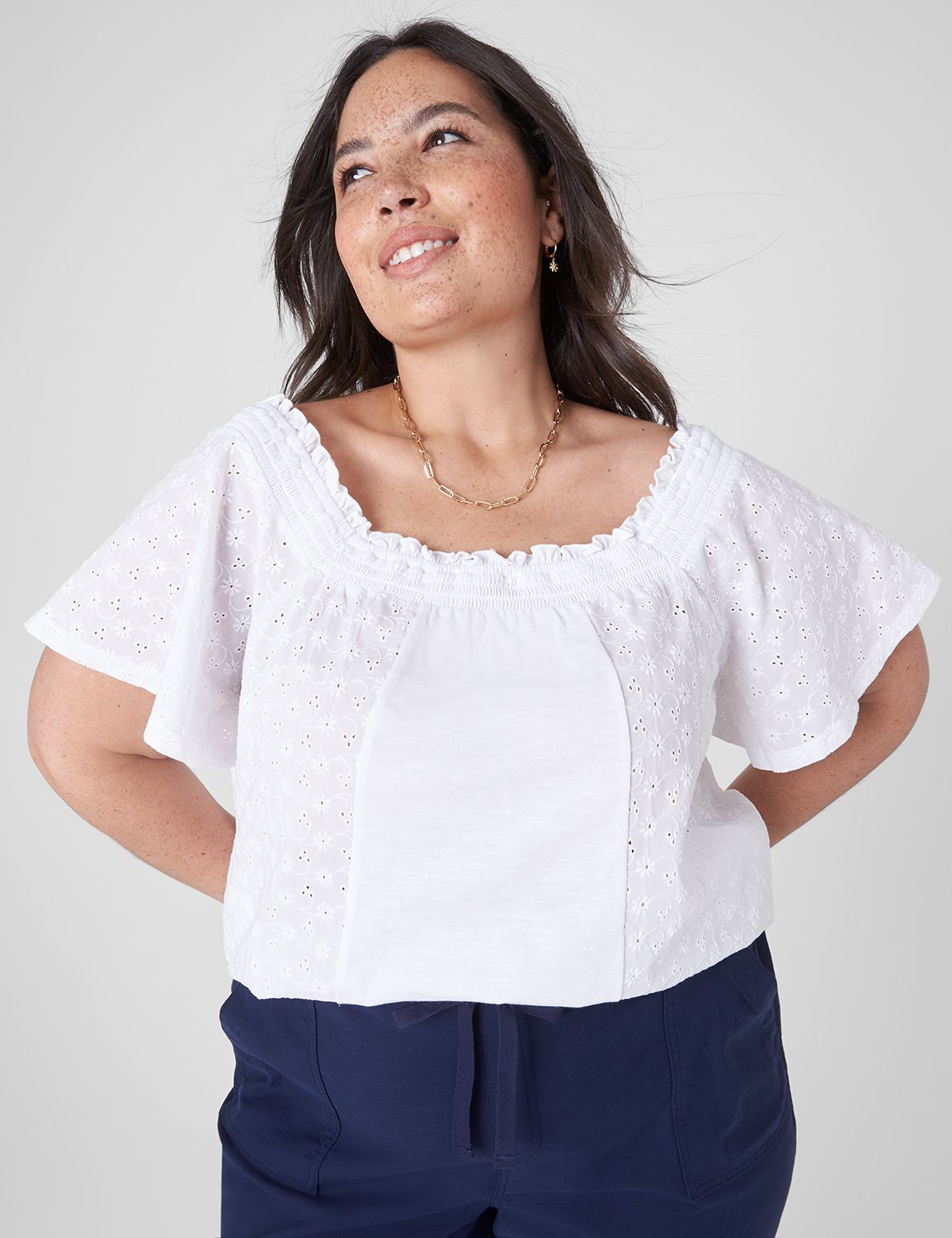 Classic Short Flutter Sleeve Square LaneBryant