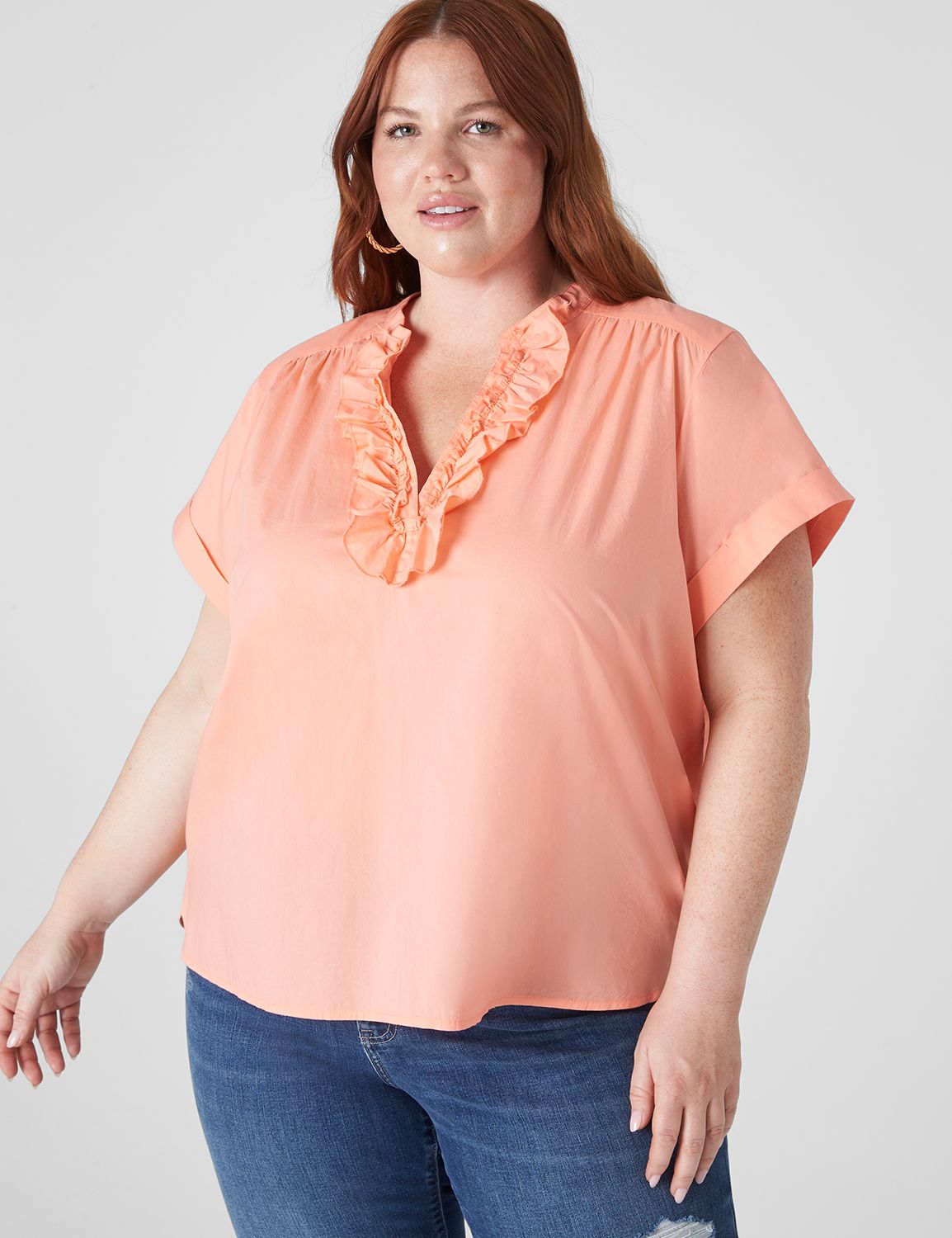 Relaxed Cap Sleeve Ruffle Notch Nec Product Image 1