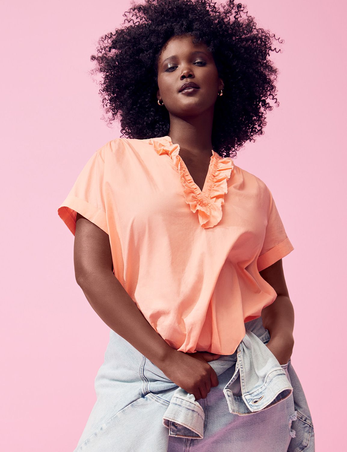 Relaxed Cap Sleeve Ruffle Notch Nec Product Image 3