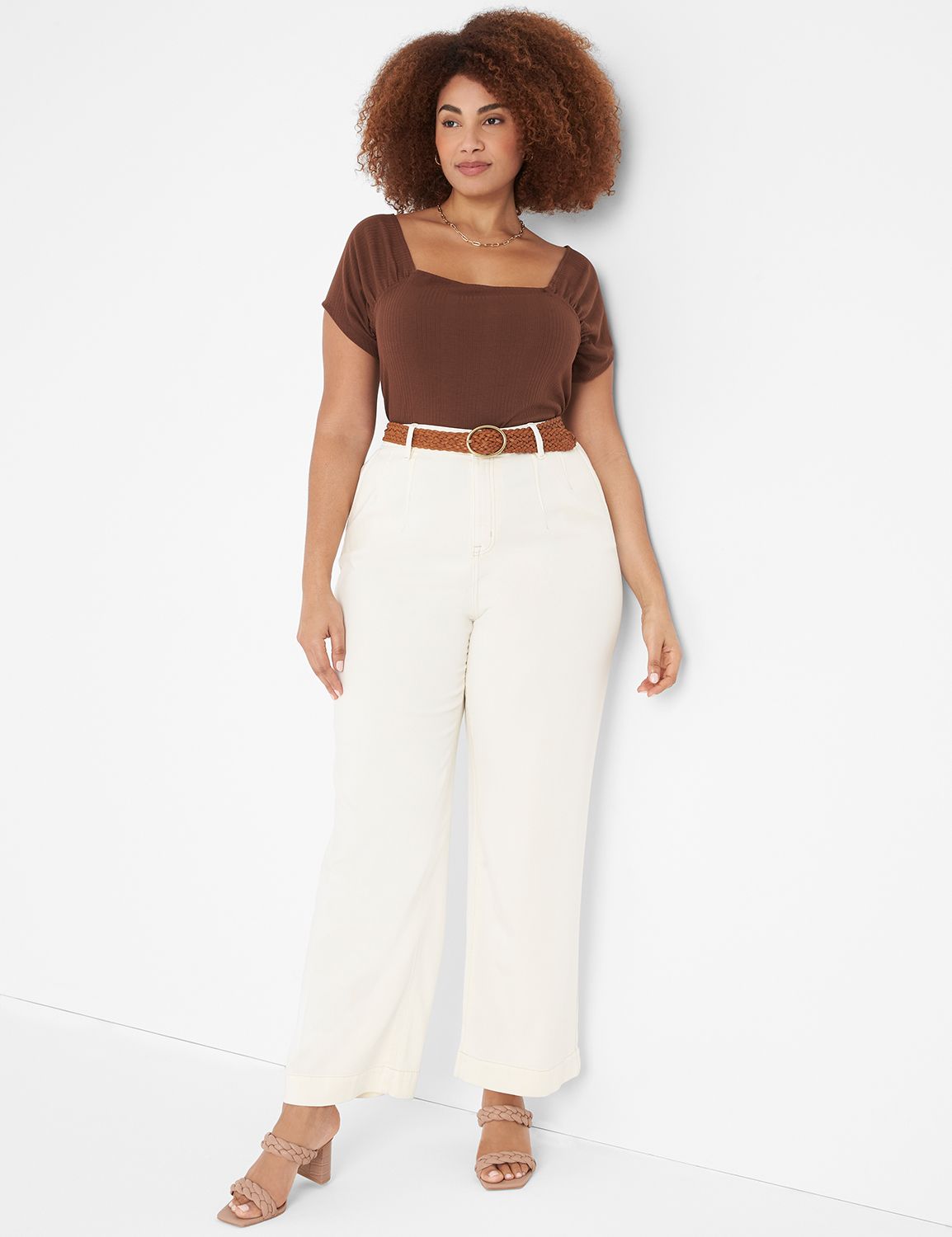 Marcen Short Sleeve Square Stitch T Shirt Brown-Tan main image 1