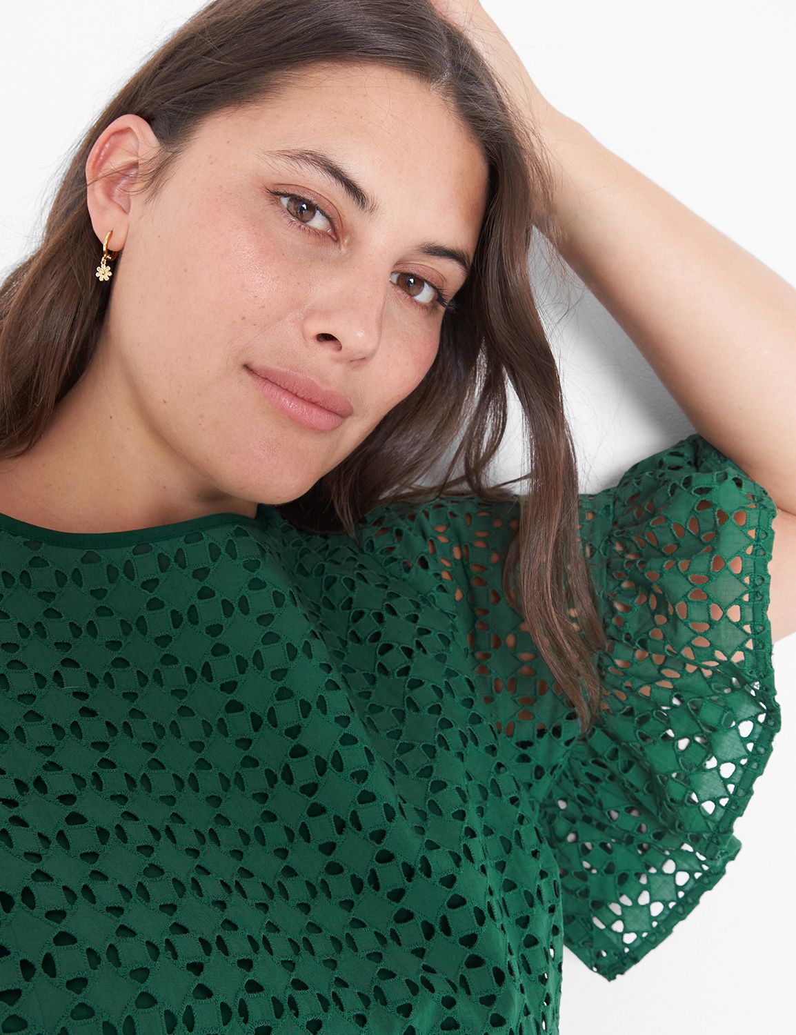Black Smocked Short Sleeve Eyelet Top main image 0
