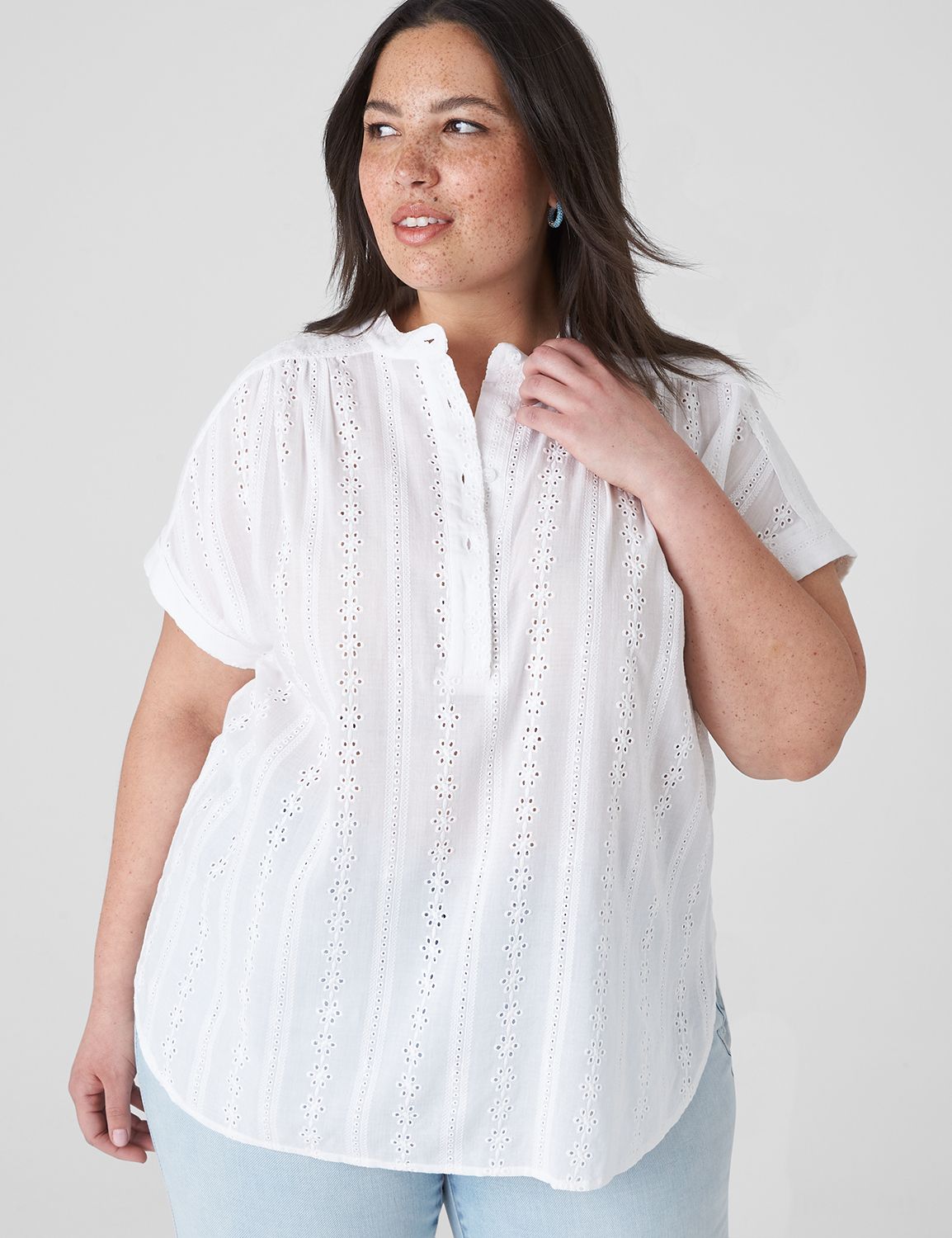 Relaxed Short Sleeve Eyelet Popover LaneBryant