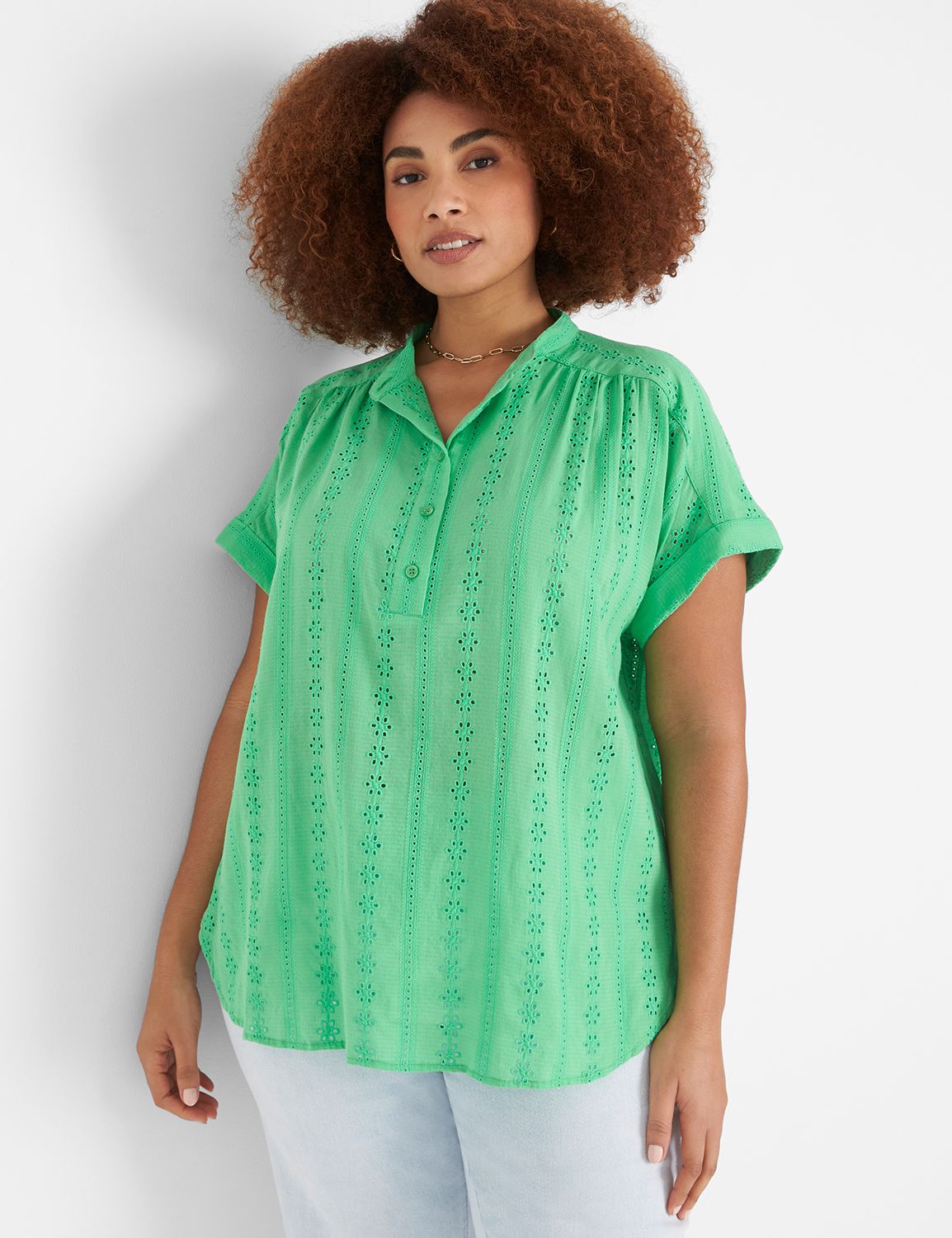 Relaxed Short Sleeve Eyelet Popover Product Image 1
