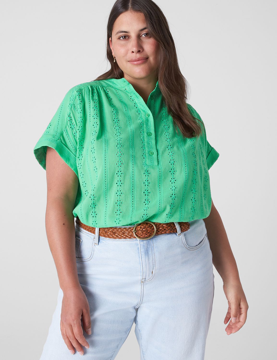 Relaxed Short Sleeve Eyelet Popover Product Image 3