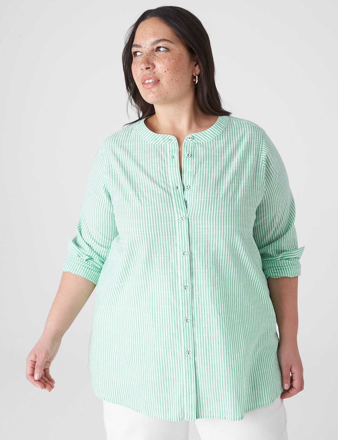Classic Long Sleeve Loose Button Do | LaneBryant