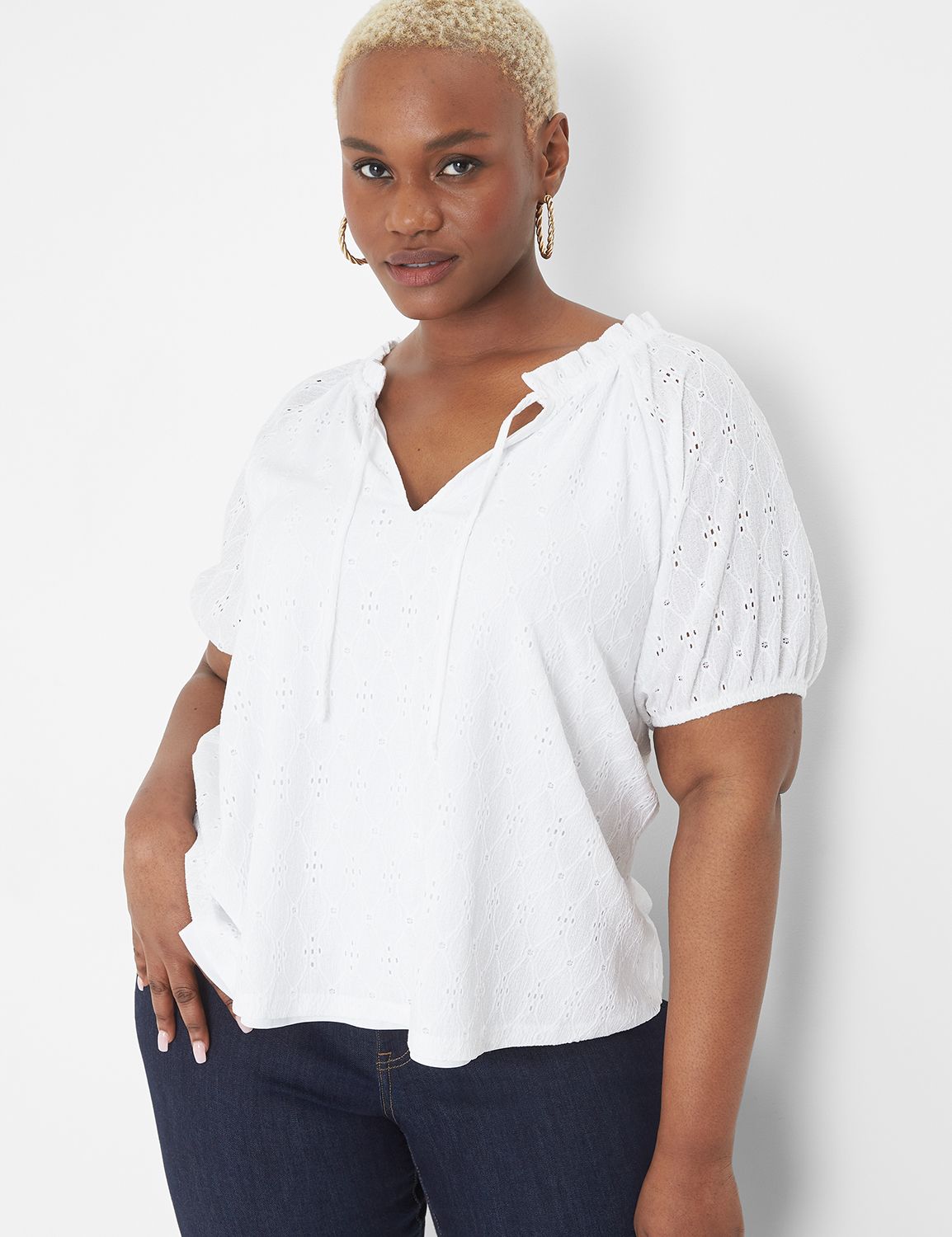 White eyelet store top plus size