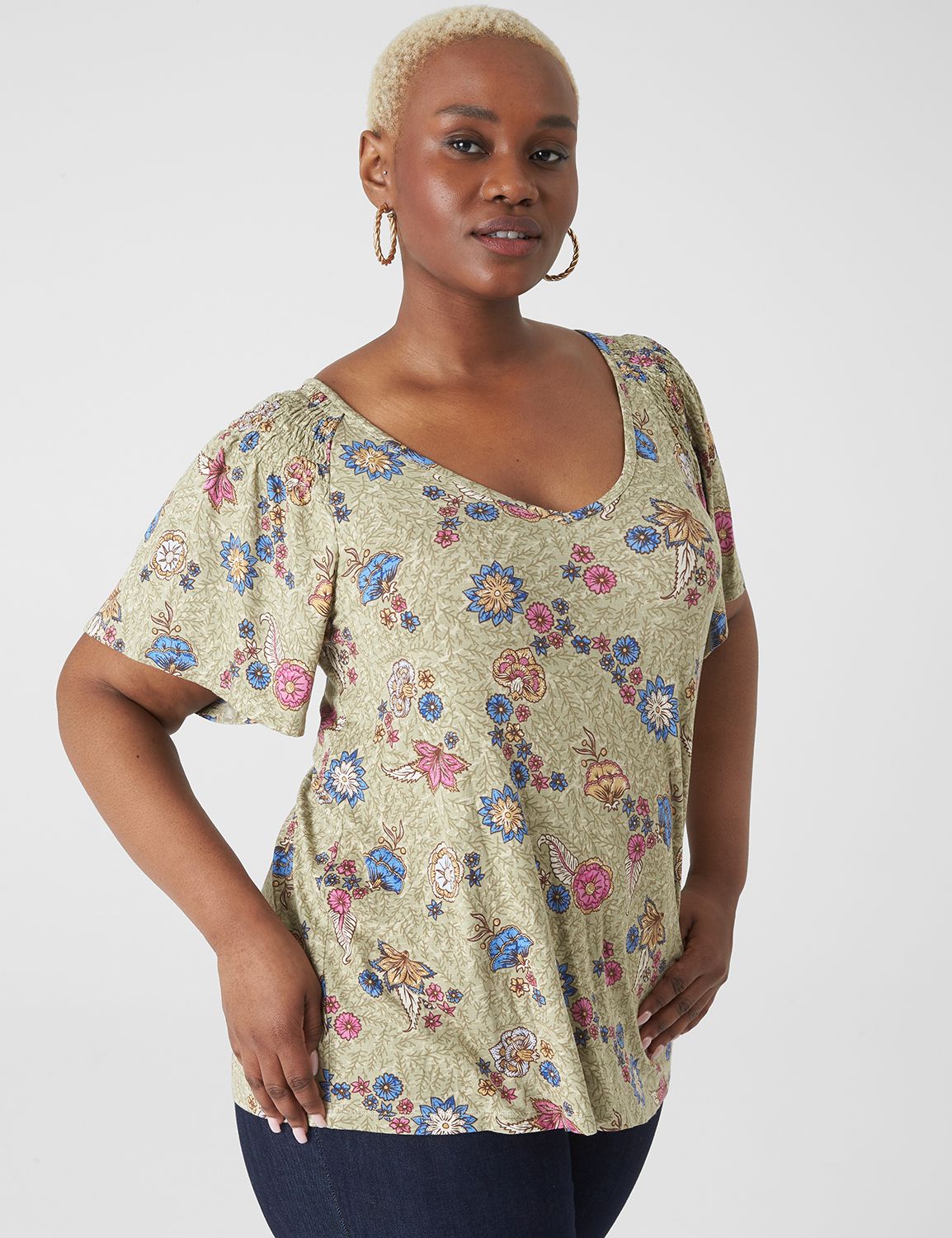 Classic Short Flutter Sleeve V-Neck | LaneBryant