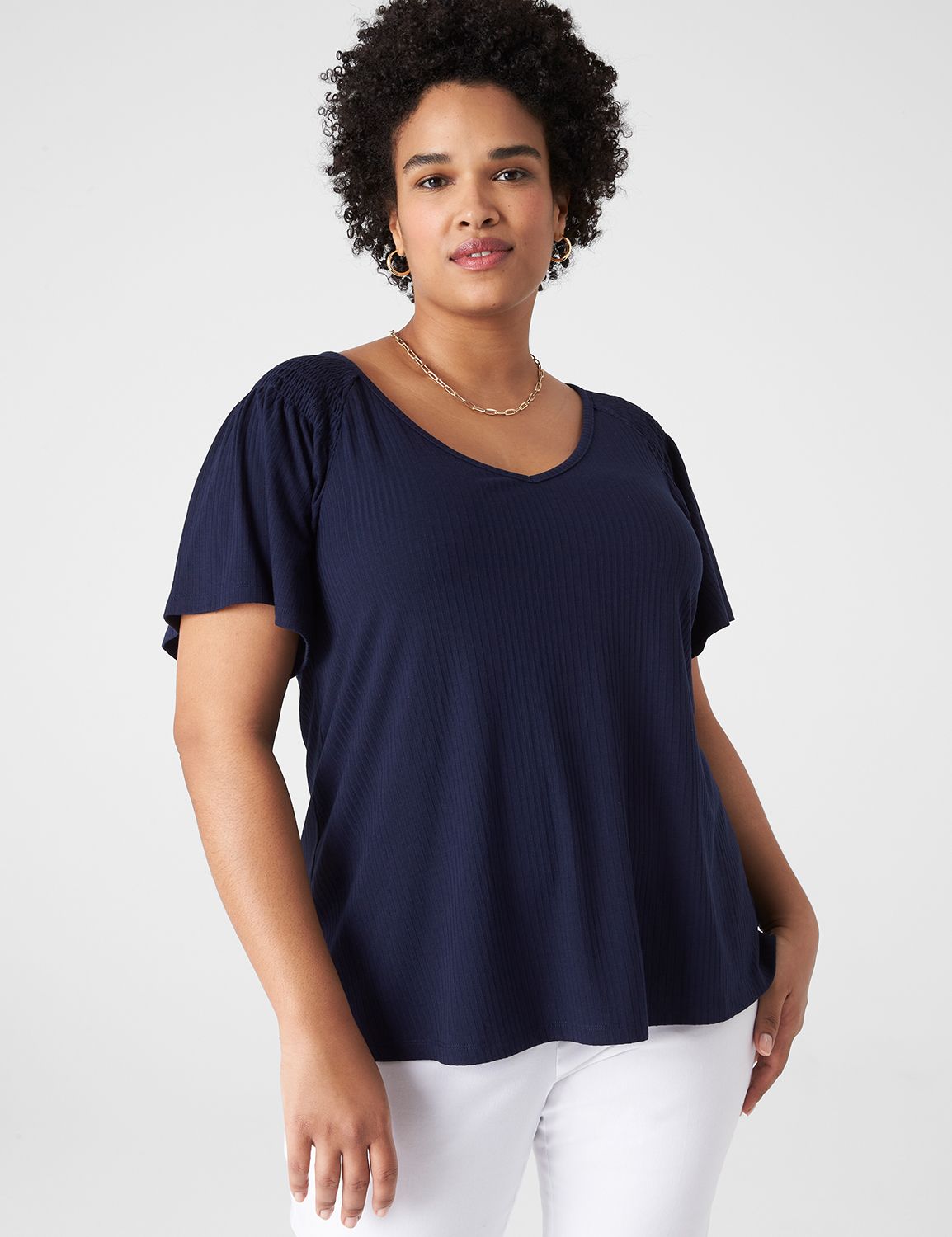 Classic Short Flutter Sleeve V-Neck | LaneBryant