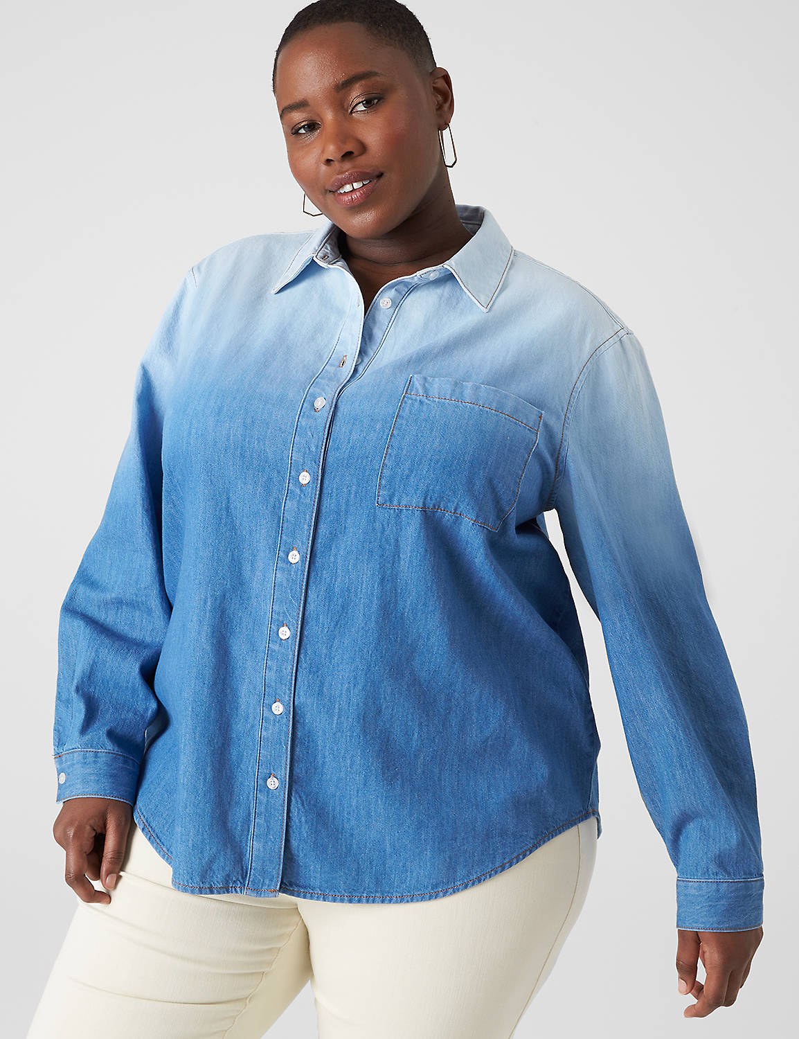 lane bryant long-sleeve button-down denim shirt 14/16 medium denim