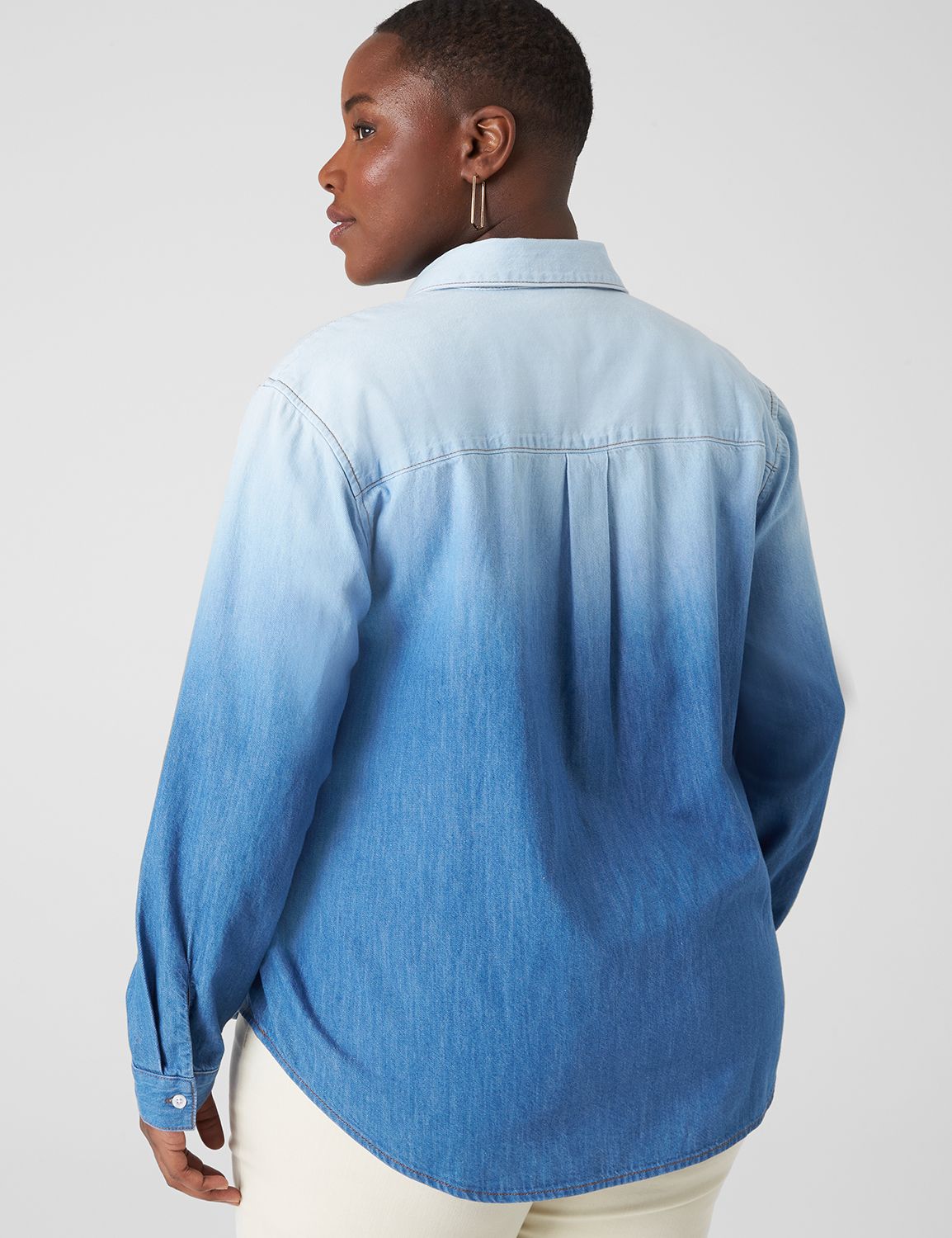 Light Denim Button Down Easy Wear Blouse