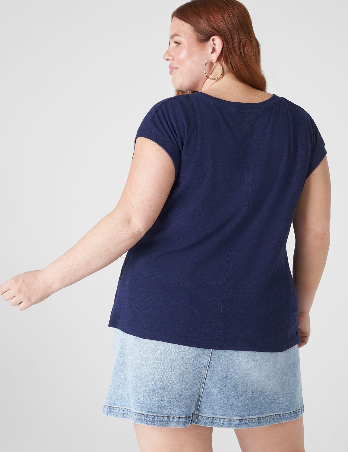 Classic Cap Sleeve Crew Neck Henley Product Image 2