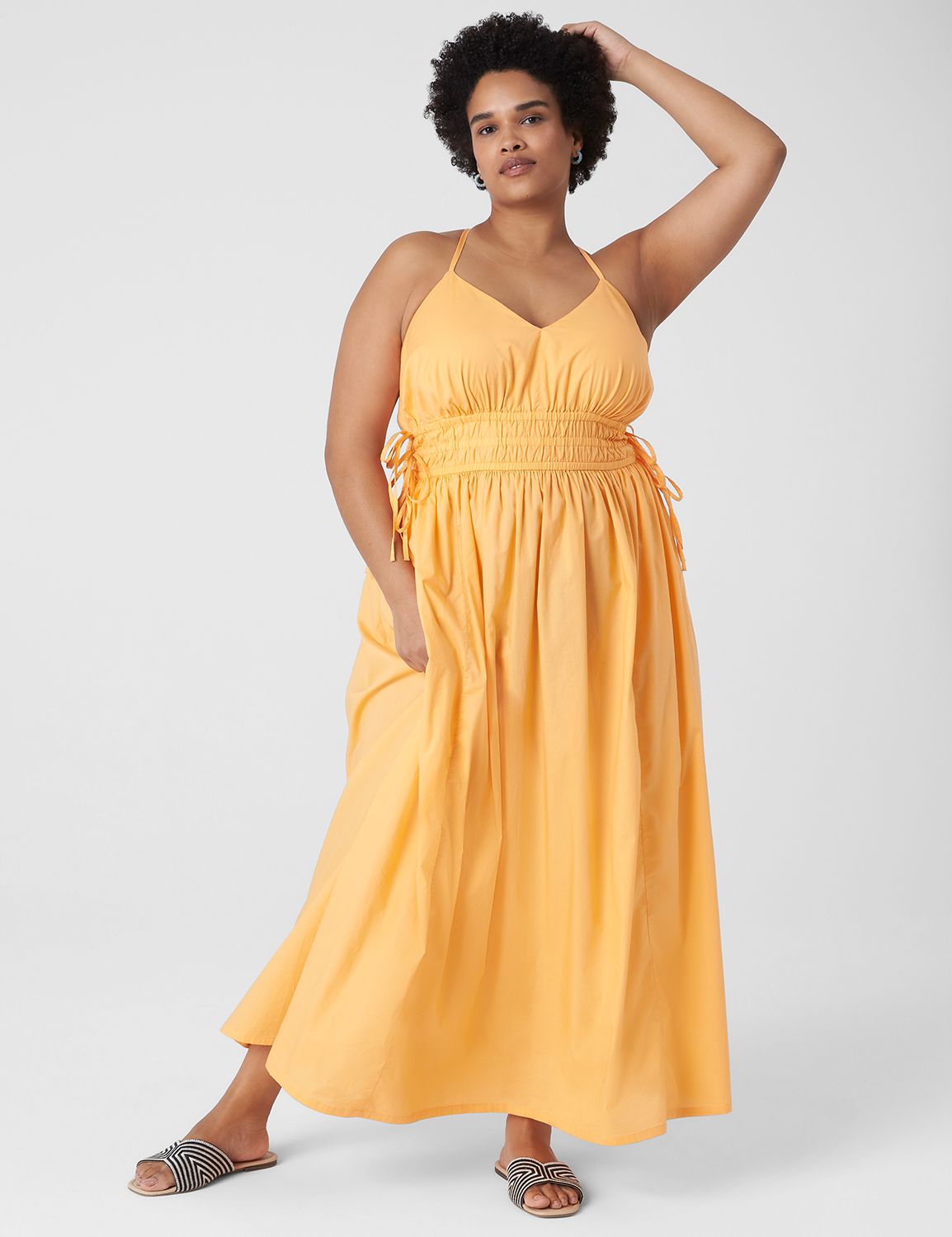 V-Neck Ruched-Waist Maxi Dress